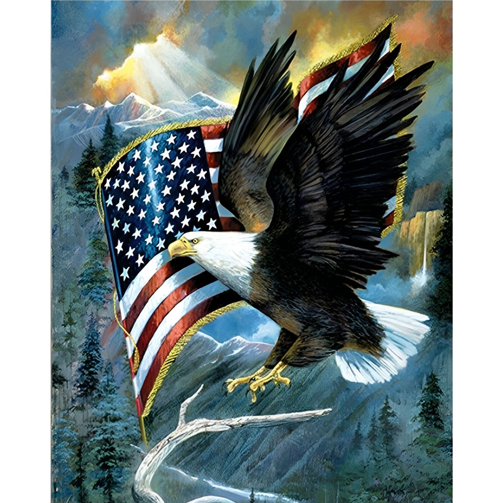 American Flag with Eagle | Diamond Painting Design - Full Drill Diamond Art with 5d Square or Round Diamonds - AB Drills Available