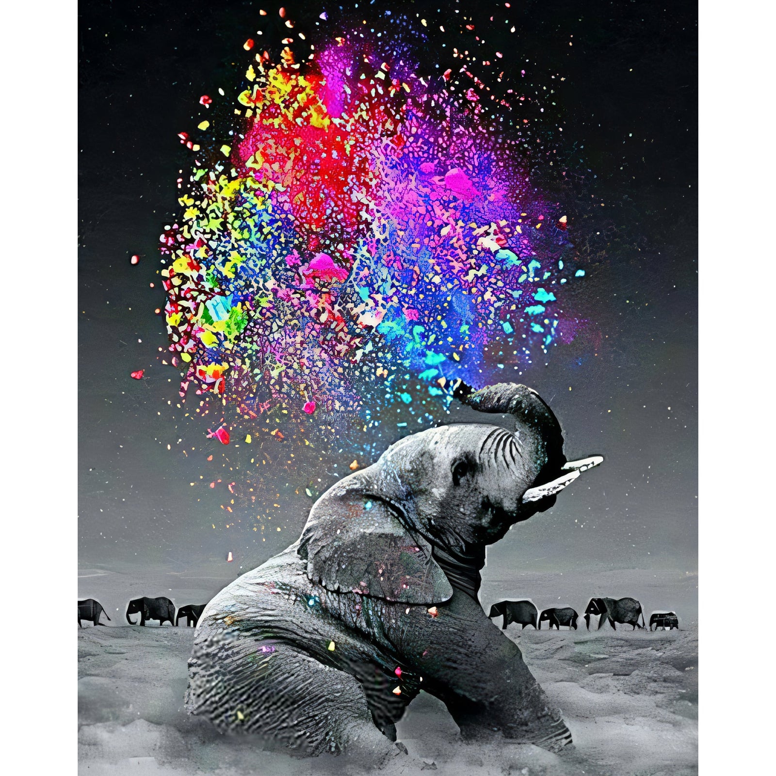 Elephant Spraying Colors | Diamond Painting Design - Full Drill Diamond Art with 5d Square or Round Diamonds - AB Drills Available