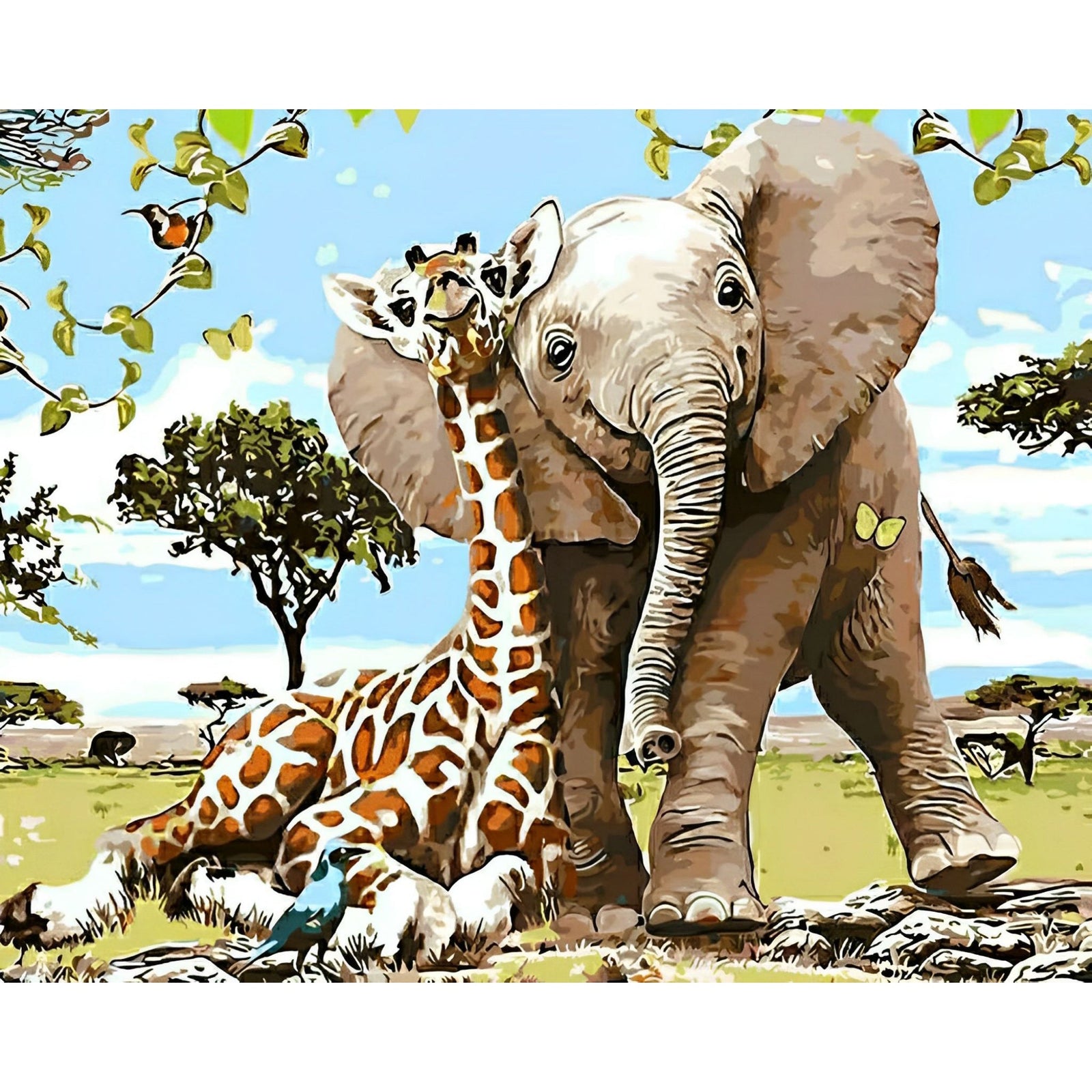 Elephant and Giraffe | Diamond Painting Design - Full Drill Diamond Art with 5d Square or Round Diamonds - AB Drills Available