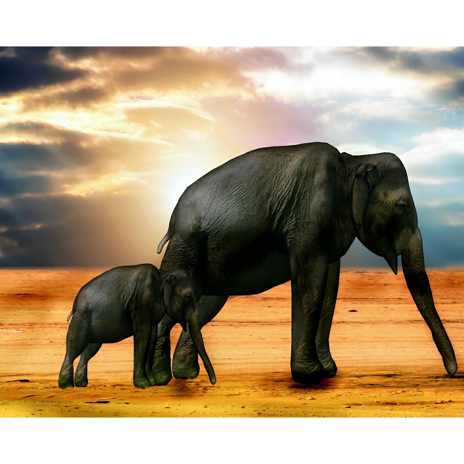 Mother and Daughter Elephant | Diamond Painting Design - Full Drill Diamond Art with 5d Square or Round Diamonds - AB Drills Available