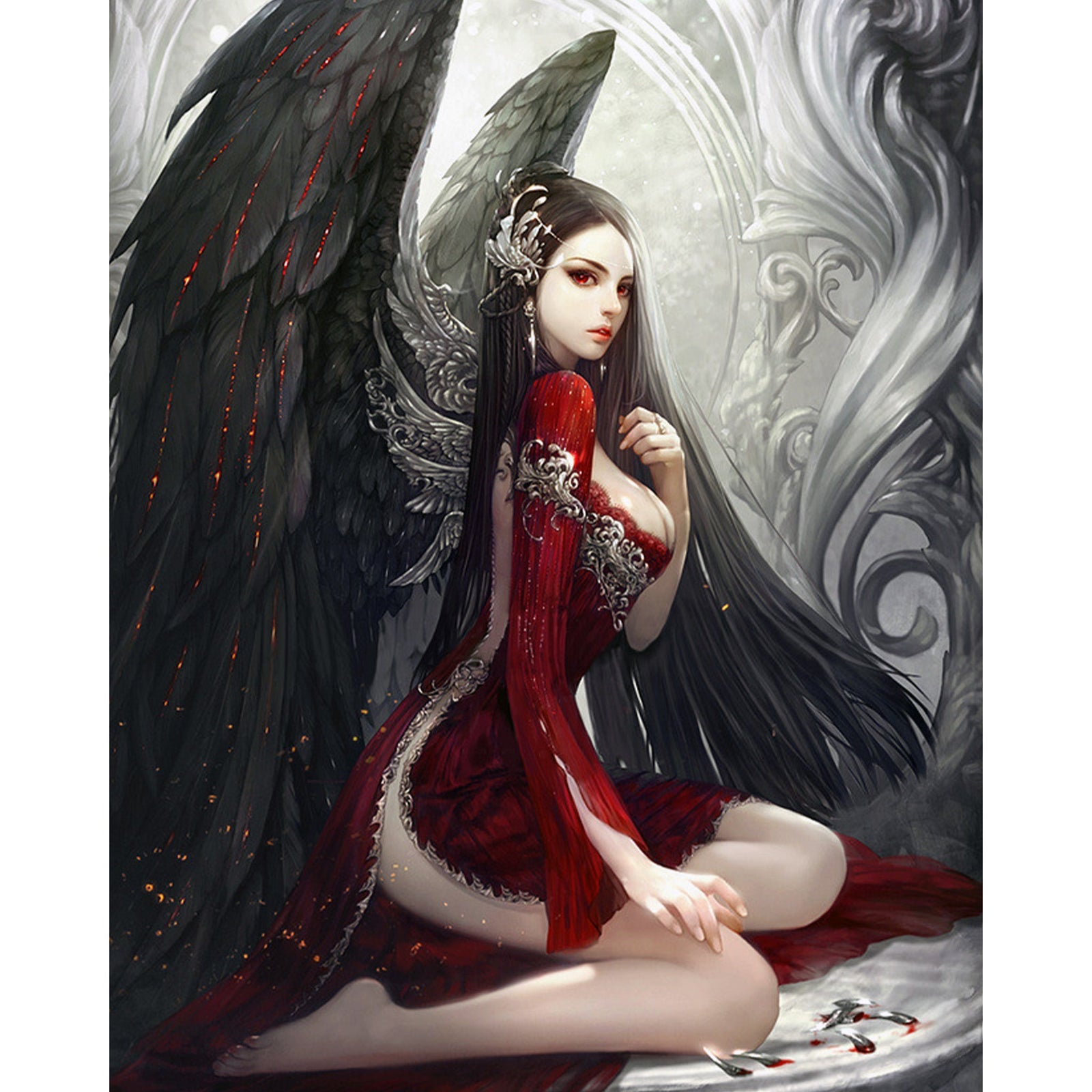 Angel Girl Black Wings | Diamond Painting Design - Full Drill Diamond Art with 5d Square or Round Diamonds - AB Drills Available