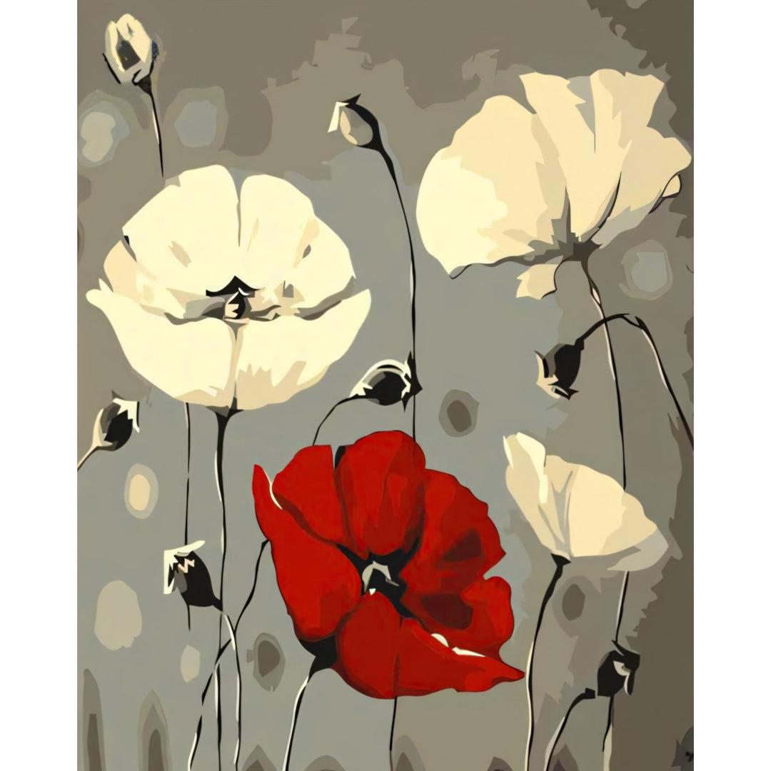 Red White Poppy Flower | Diamond Painting