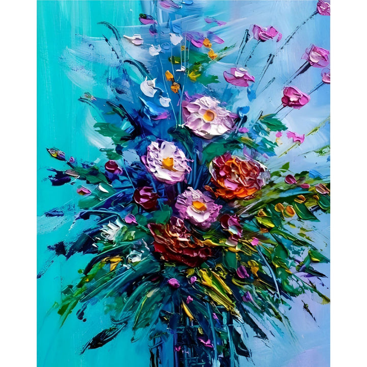 Bouquet of Flowers on Blue Background | Diamond Painting