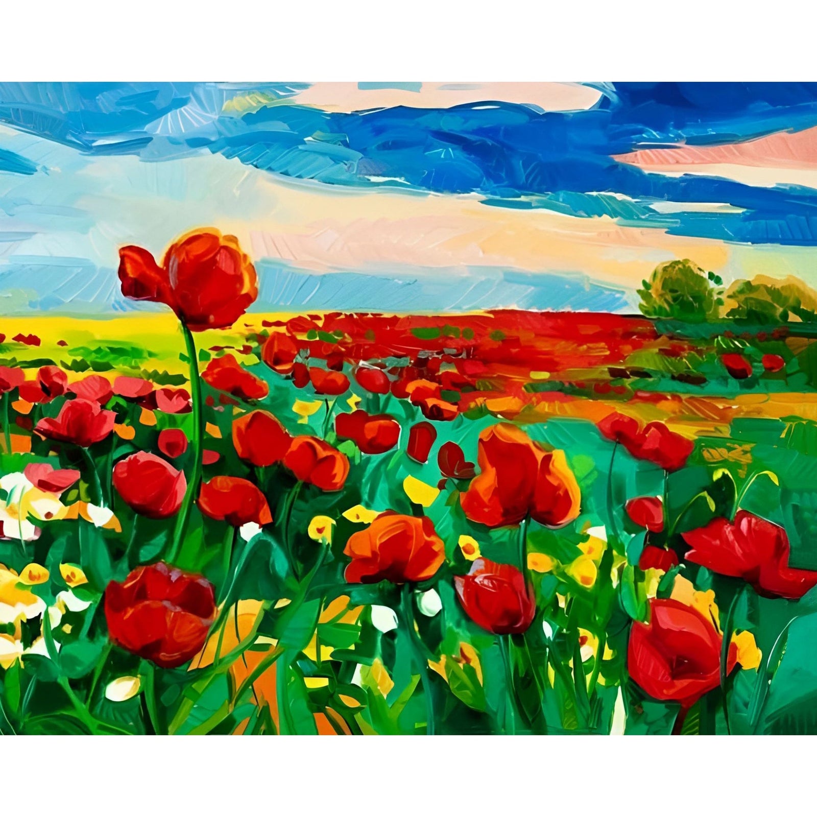 Field of Red Poppies | Diamond Painting Design - Full Drill Diamond Art with 5d Square or Round Diamonds - AB Drills Available