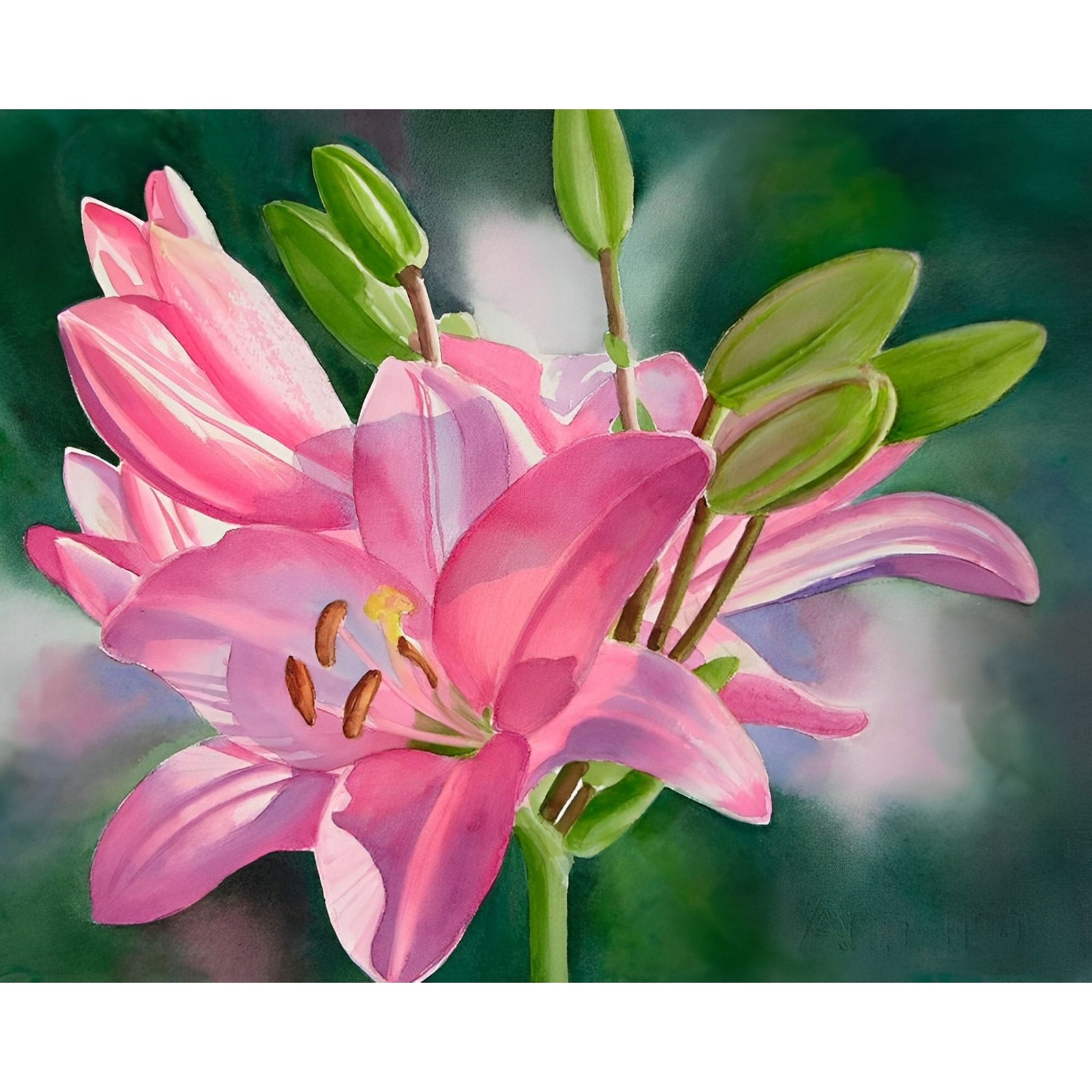 Pink Lily with Buds | Diamond Painting Design - Full Drill Diamond Art with 5d Square or Round Diamonds - AB Drills Available