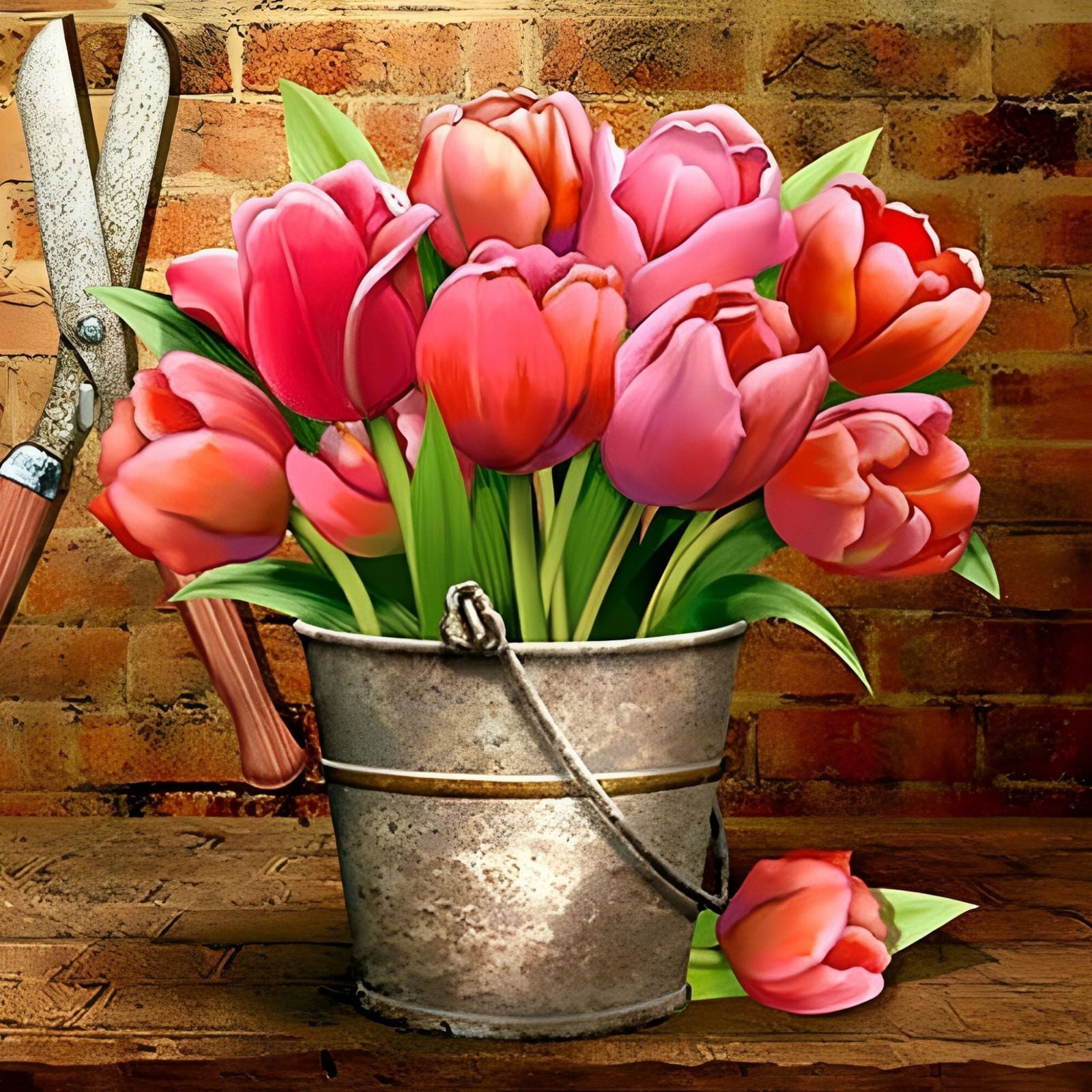 Pink Tulips | Diamond Painting Design - Full Drill Diamond Art with 5d Square or Round Diamonds - AB Drills Available