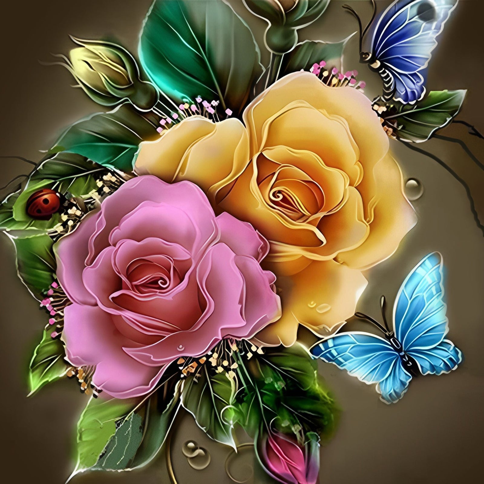 Butterfly & Flower | Diamond Painting Design - Full Drill Diamond Art with 5d Square or Round Diamonds - AB Drills Available