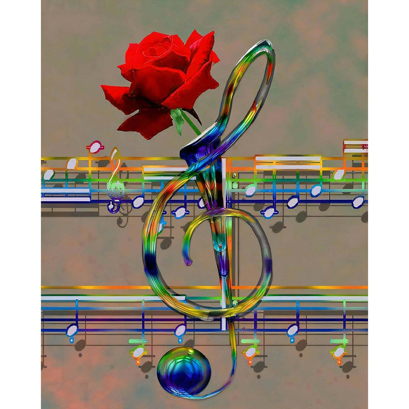 Music Rose Flower | Diamond Painting Design - Full Drill Diamond Art with 5d Square or Round Diamonds - AB Drills Available