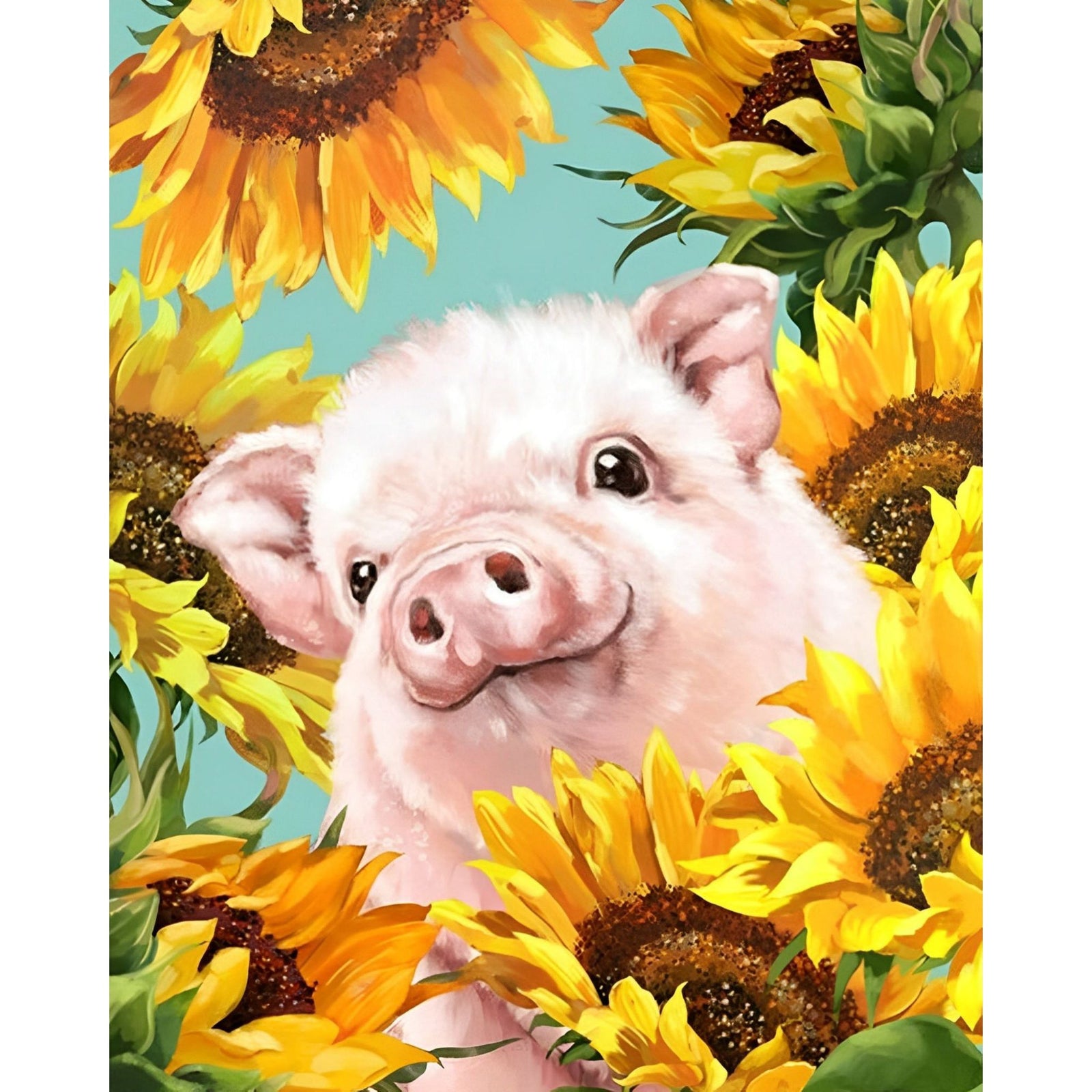 Pig In Sunflowers | Diamond Painting Design - Full Drill Diamond Art with 5d Square or Round Diamonds - AB Drills Available