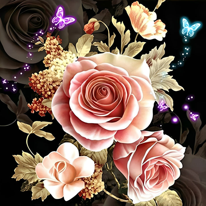 Pink Rose With Butterflies | Diamond Painting