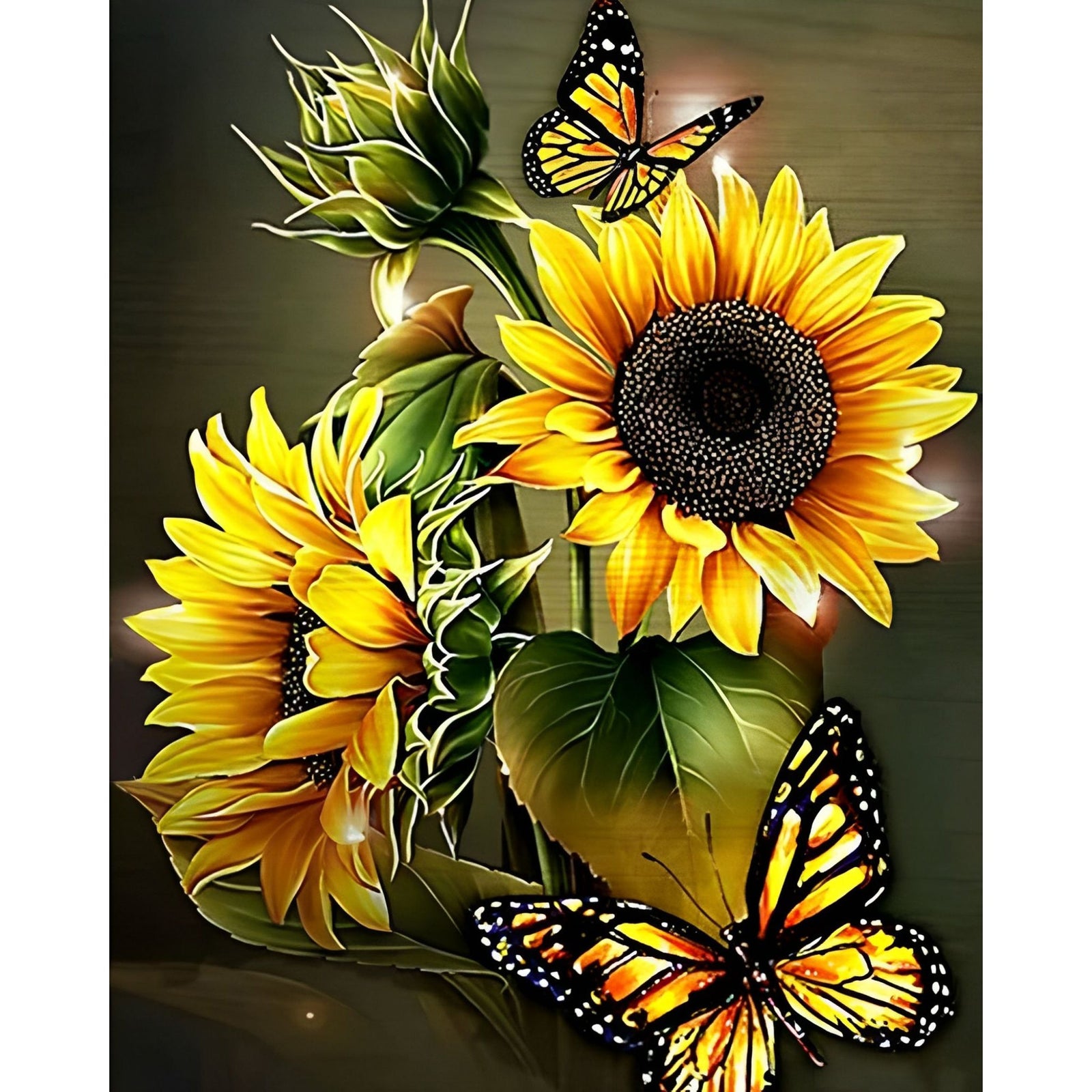 Sunflowers and Butterflies | Diamond Painting Design - Full Drill Diamond Art with 5d Square or Round Diamonds - AB Drills Available