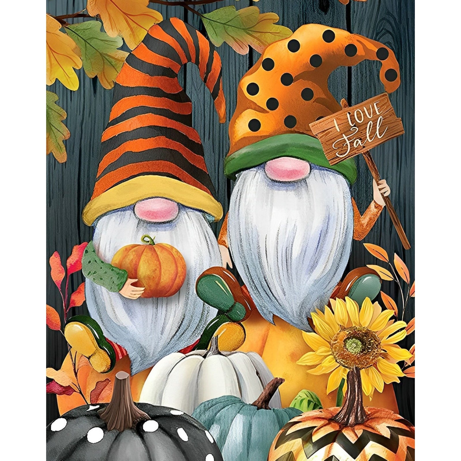 Fall Gnomes Pumpkins | Diamond Painting Design - Full Drill Diamond Art with 5d Square or Round Diamonds - AB Drills Available