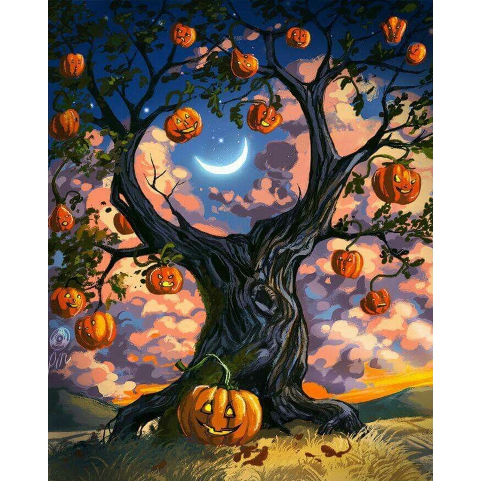 Pumpkin Tree | Diamond Painting Design - Full Drill Diamond Art with 5d Square or Round Diamonds - AB Drills Available