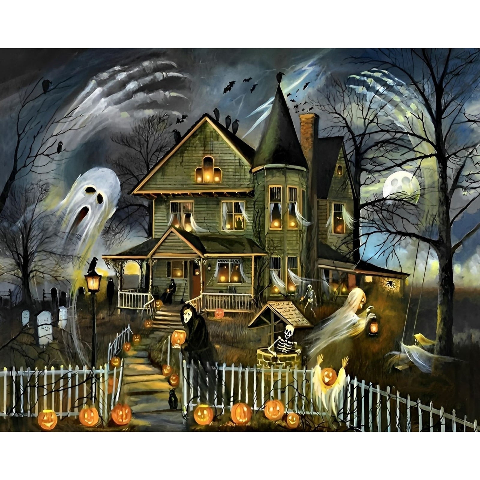 Halloween Haunted House | Diamond Painting Design - Full Drill Diamond Art with 5d Square or Round Diamonds - AB Drills Available