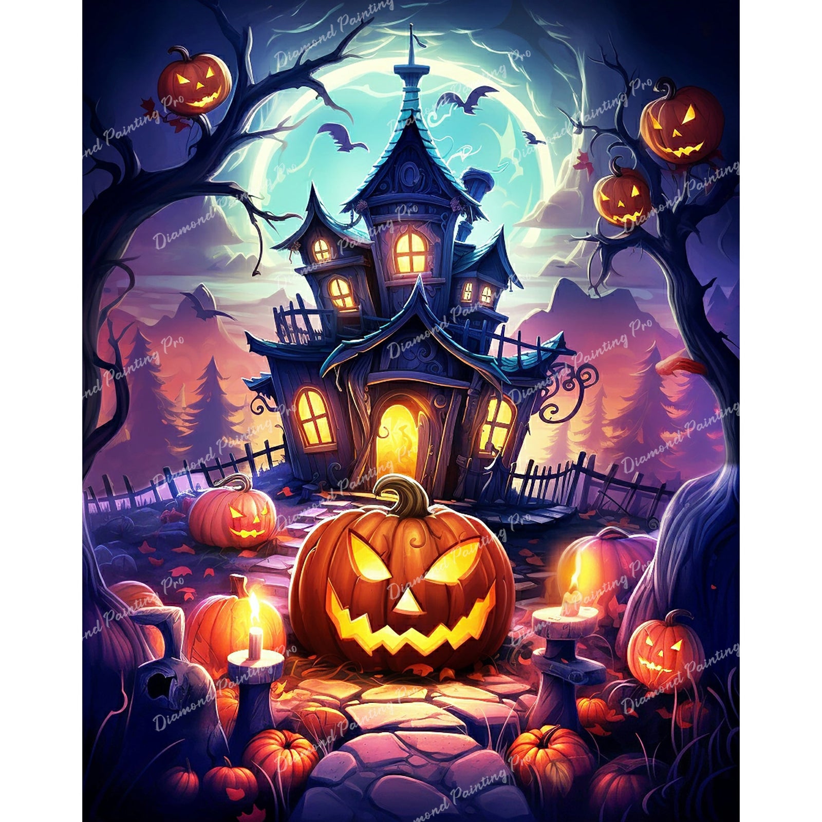 Haunted Pumpkin Manor | Diamond Painting Design - Full Drill Diamond Art with 5d Square or Round Diamonds - AB Drills Available