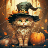 Witch Cat | Diamond Painting Design - Full Drill Diamond Art with 5d Square or Round Diamonds - AB Drills Available