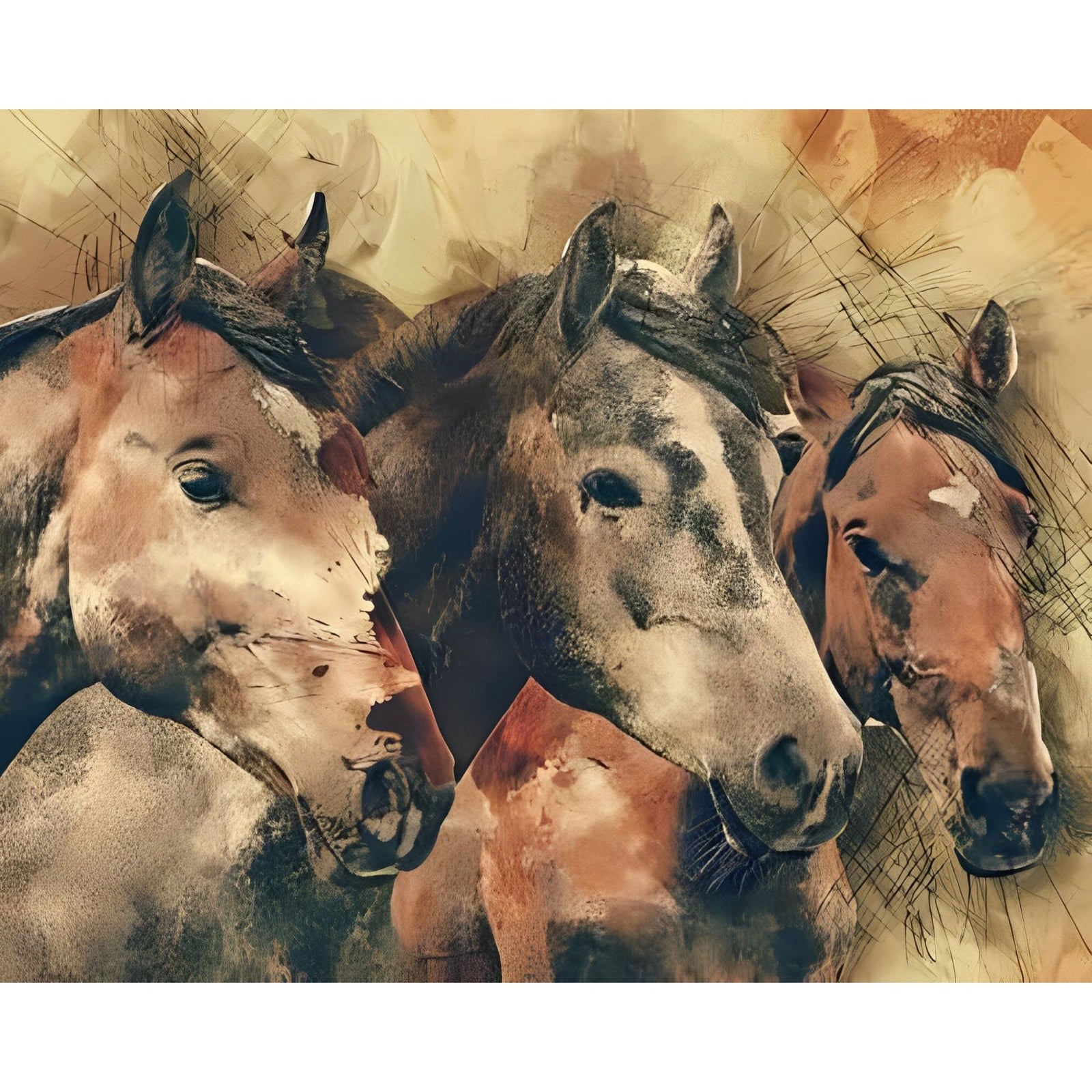 Tres Horses | Diamond Painting Design - Full Drill Diamond Art with 5d Square or Round Diamonds - AB Drills Available