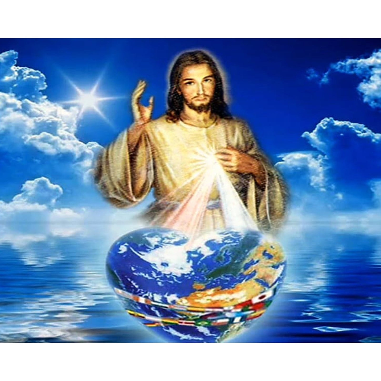 Jesus Cares for the World | Diamond Painting Design - Full Drill Diamond Art with 5d Square or Round Diamonds - AB Drills Available