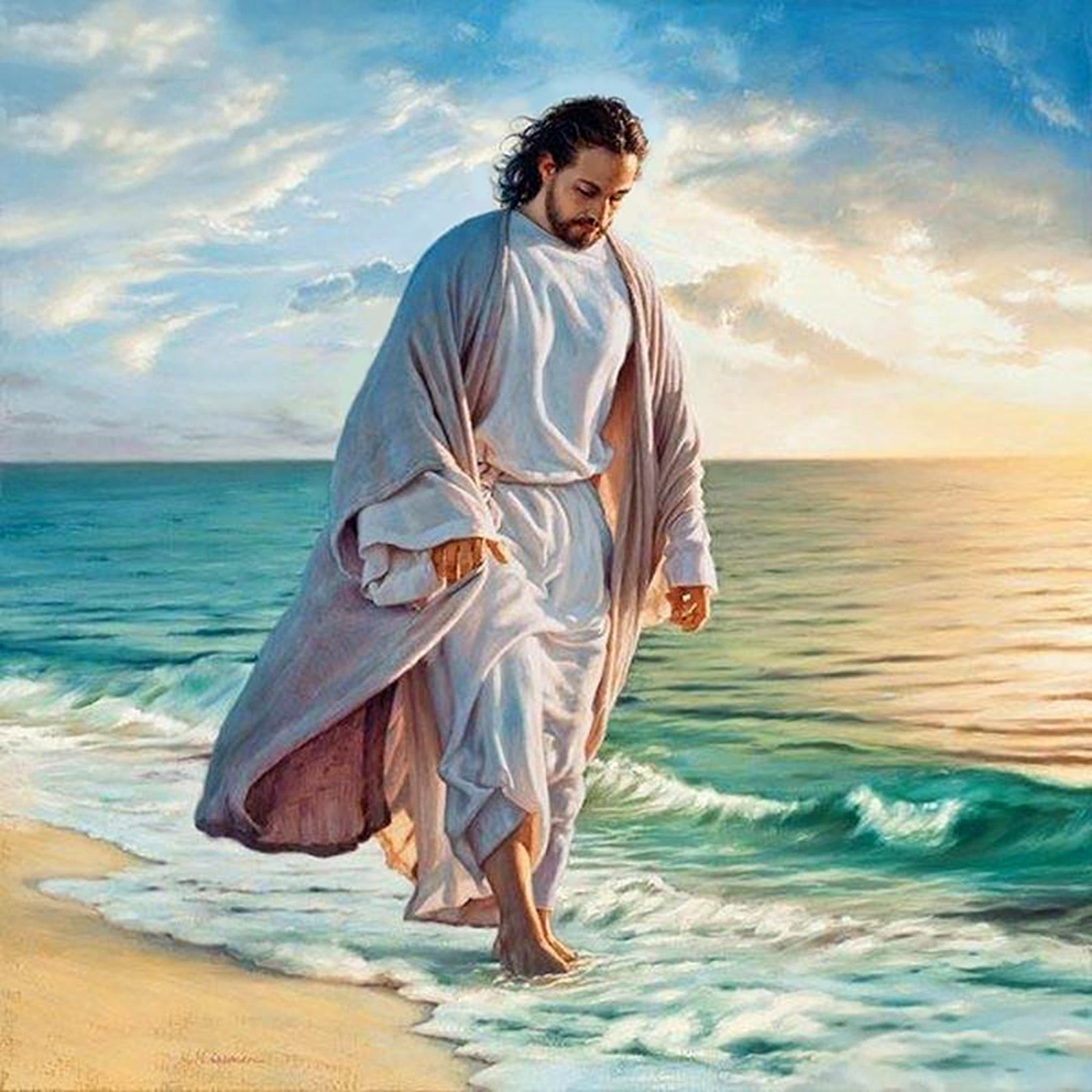 Religious Man Sea View | Diamond Painting Design - Full Drill Diamond Art with 5d Square or Round Diamonds - AB Drills Available