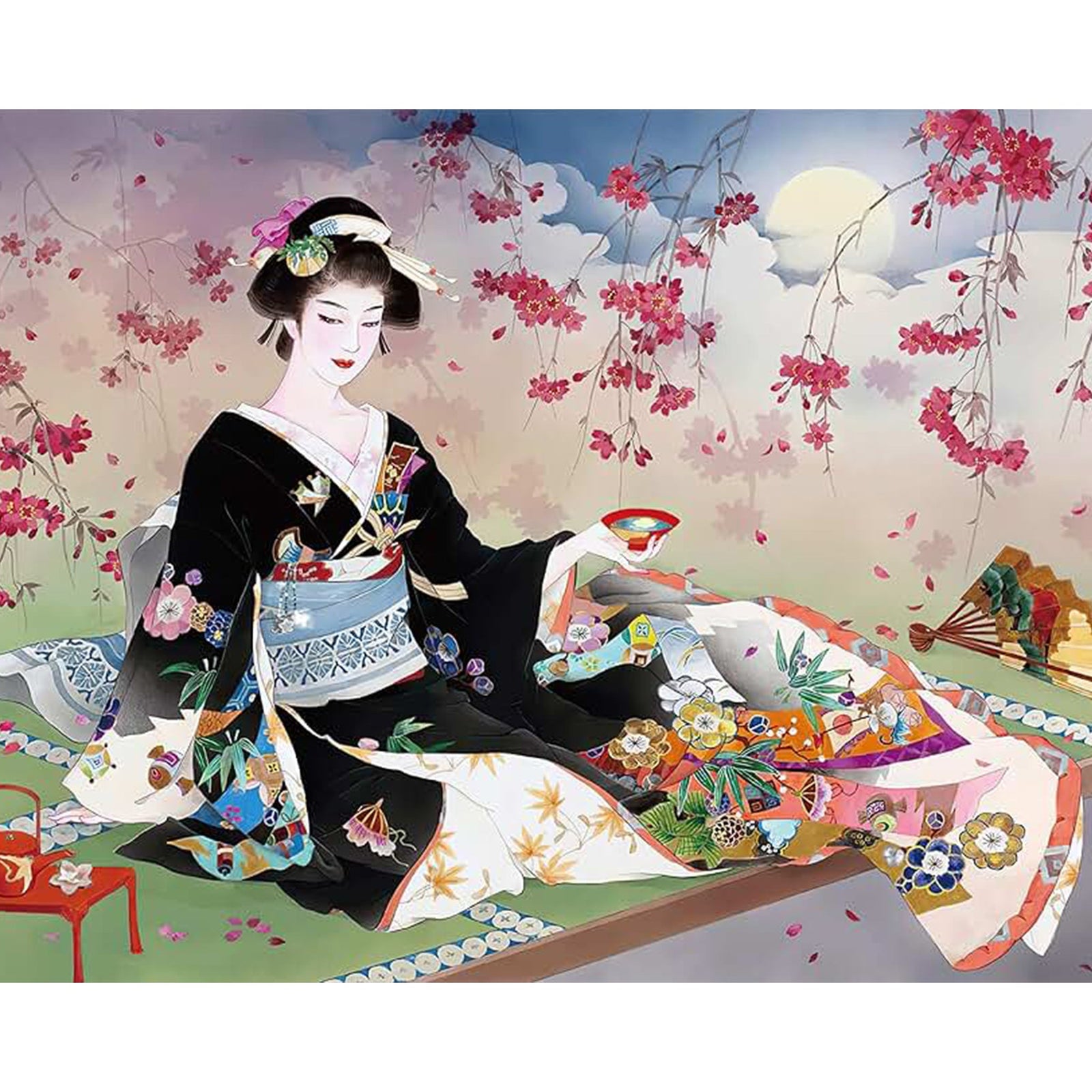 Kimono under Moonlight | Diamond Painting Design - Full Drill Diamond Art with 5d Square or Round Diamonds - AB Drills Available