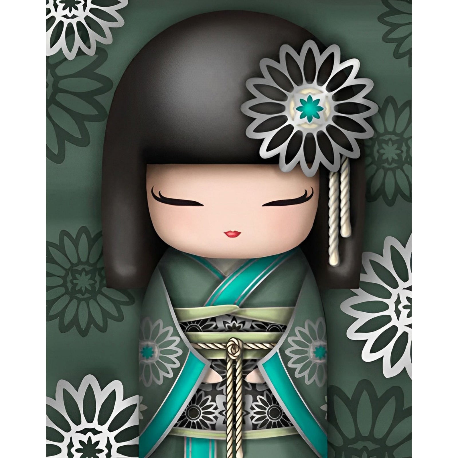 Girl in Green Kimono | Diamond Painting Design - Full Drill Diamond Art with 5d Square or Round Diamonds - AB Drills Available