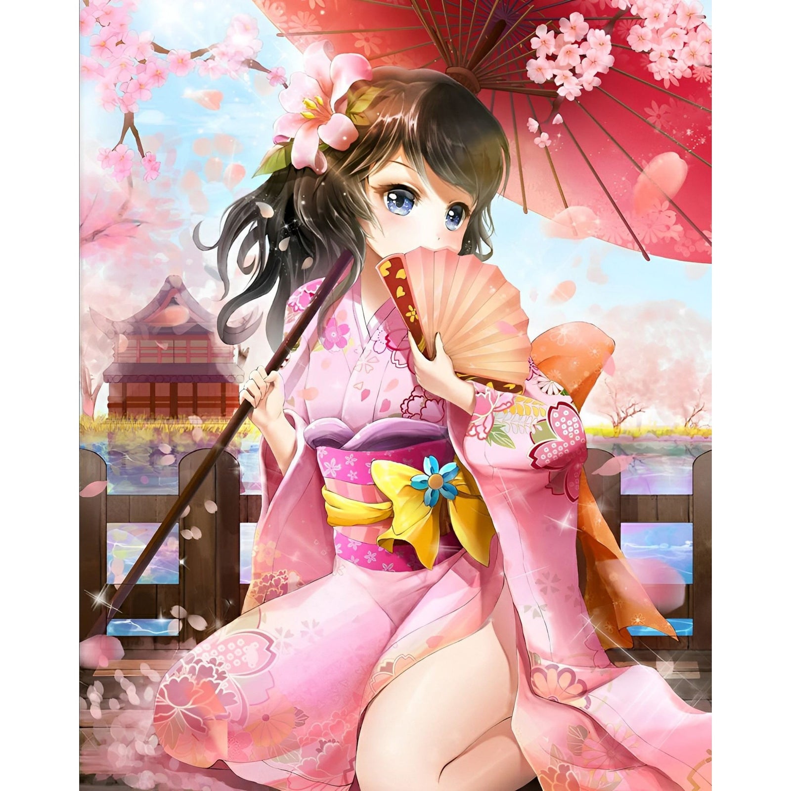 Anime Kimono Umbrella | Diamond Painting Design - Full Drill Diamond Art with 5d Square or Round Diamonds - AB Drills Available