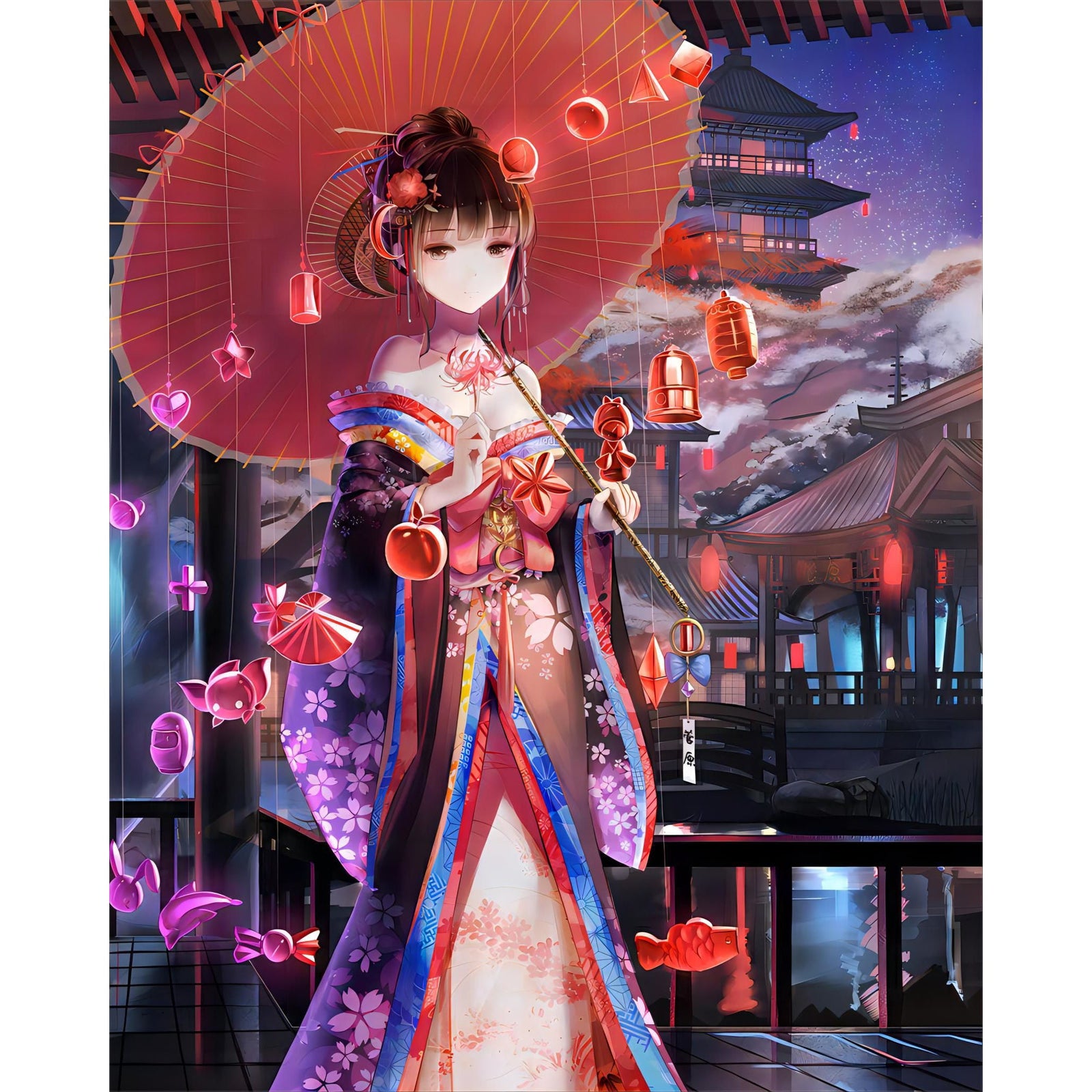 Anime Red Kimono | Diamond Painting Design - Full Drill Diamond Art with 5d Square or Round Diamonds - AB Drills Available