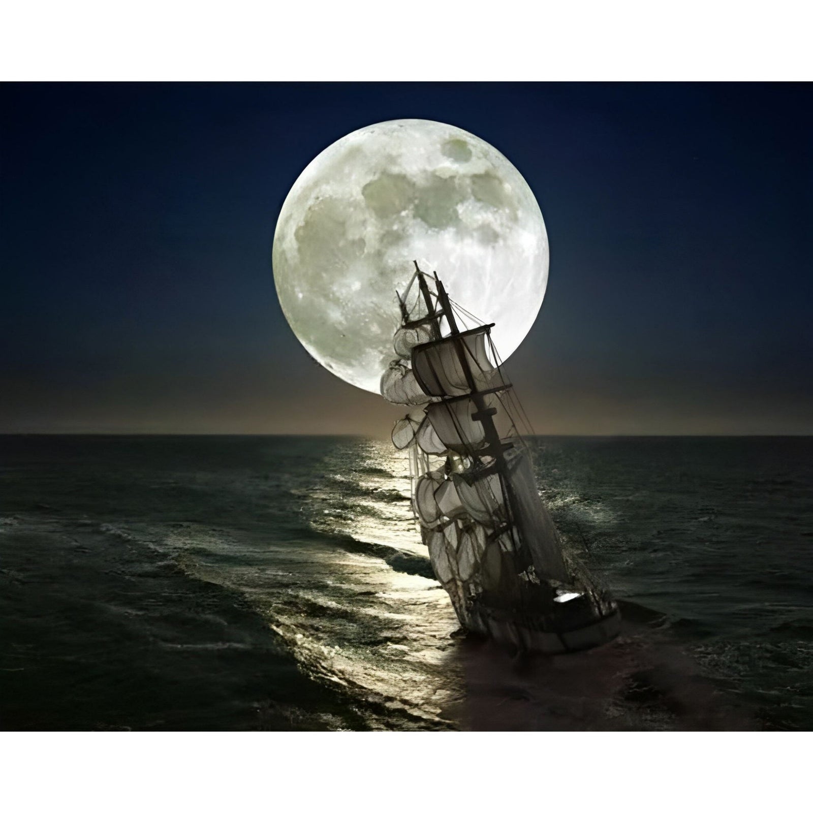 Sailing Under the Giant Moon | Diamond Painting Design - Full Drill Diamond Art with 5d Square or Round Diamonds - AB Drills Available