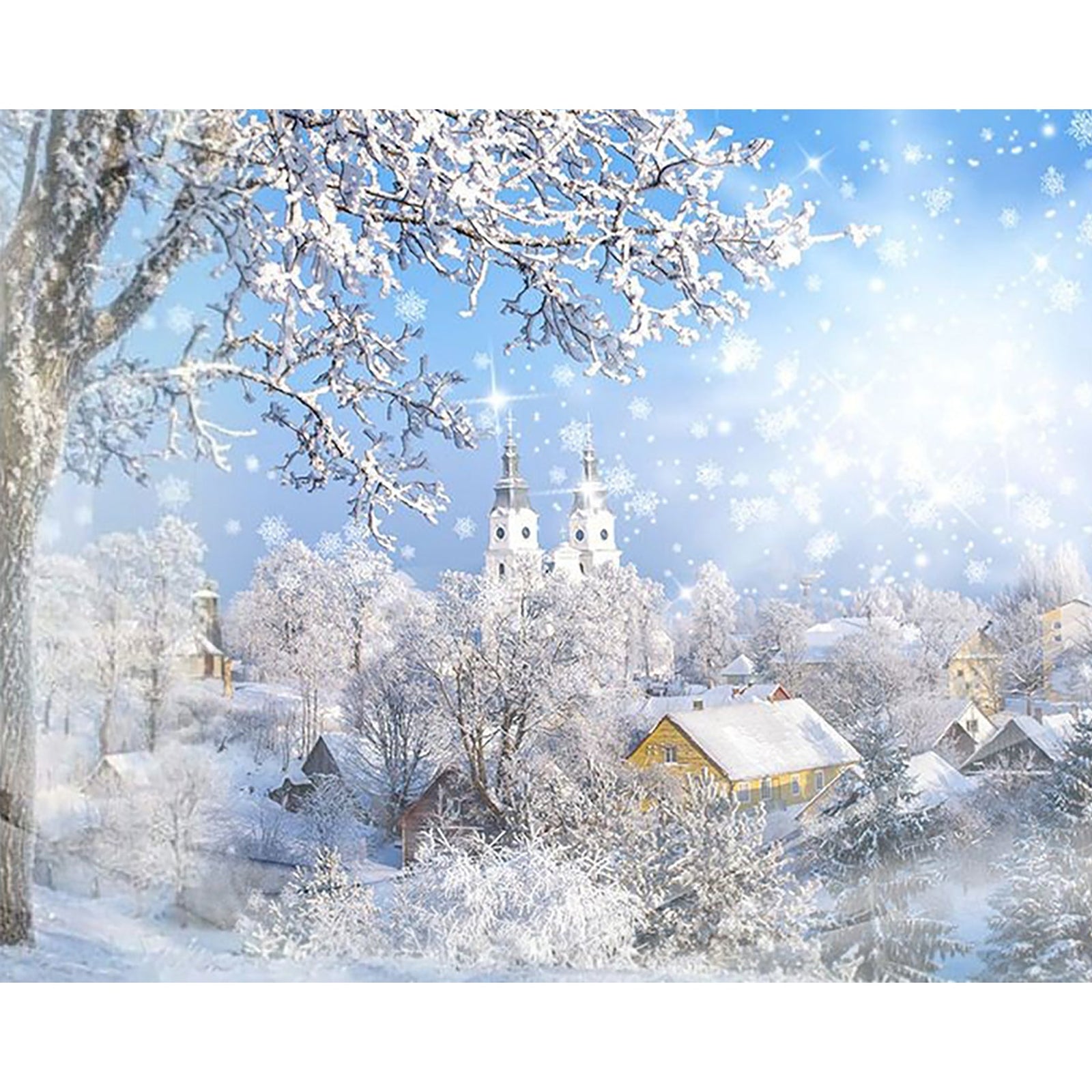 Cold Winter Village | Diamond Painting Design - Full Drill Diamond Art with 5d Square or Round Diamonds - AB Drills Available