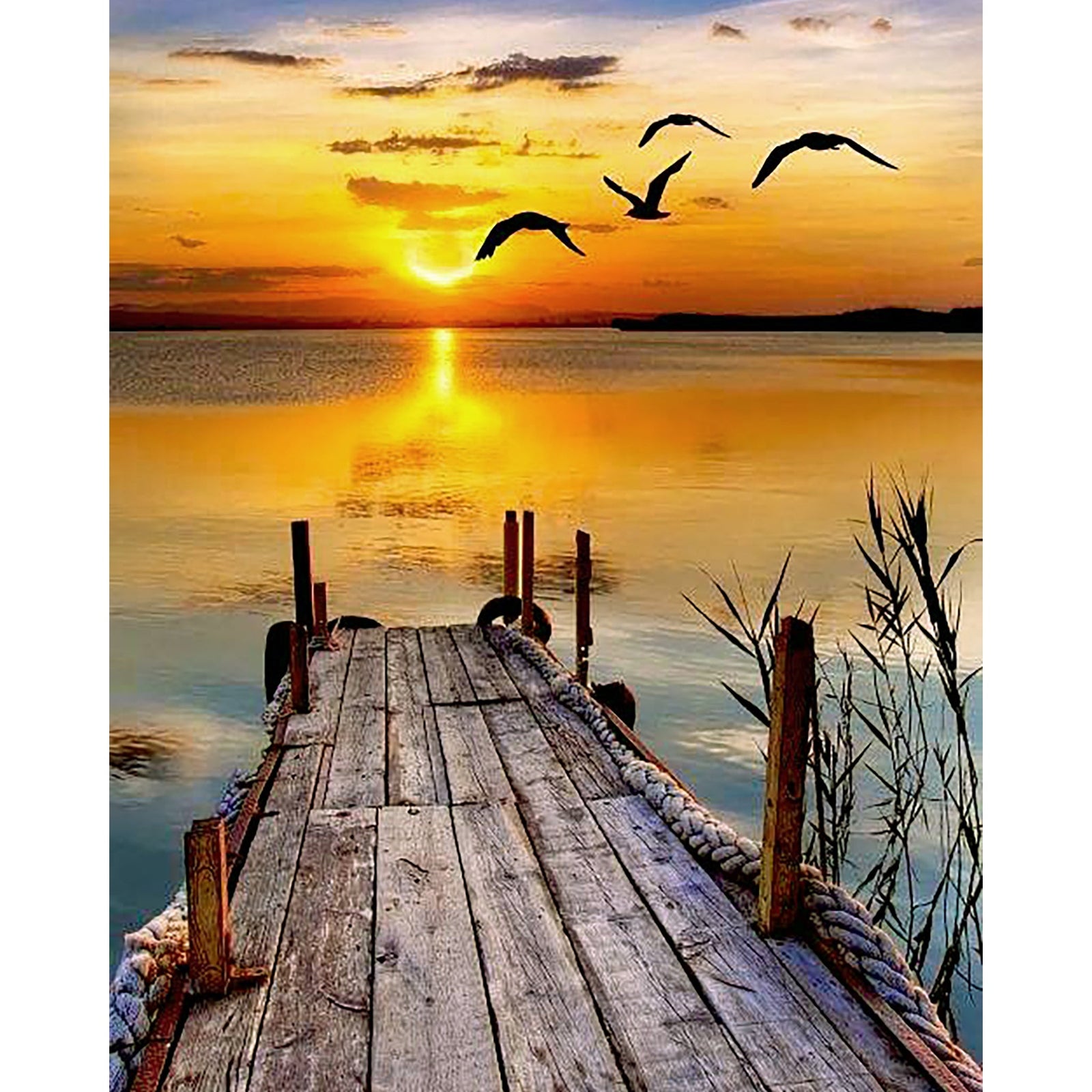 Lakeside Sunset Jetty Bliss | Diamond Painting Design - Full Drill Diamond Art with 5d Square or Round Diamonds - AB Drills Available