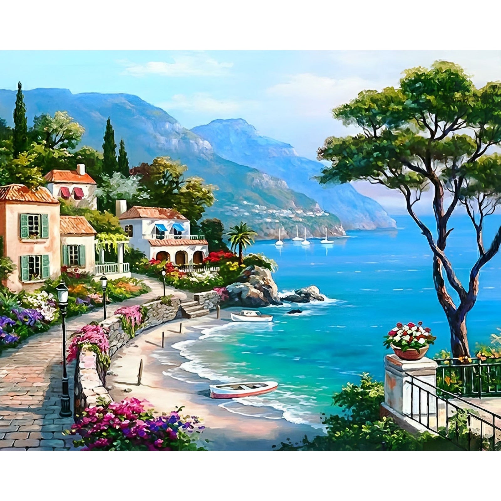 Mediterranean Seaside | Diamond Painting Design - Full Drill Diamond Art with 5d Square or Round Diamonds - AB Drills Available