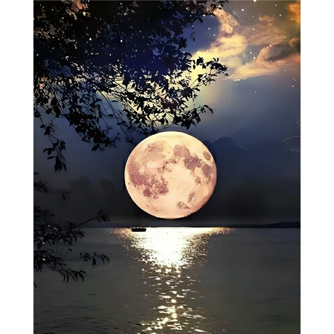 Beautiful Full Moon on Lake | Diamond Painting
