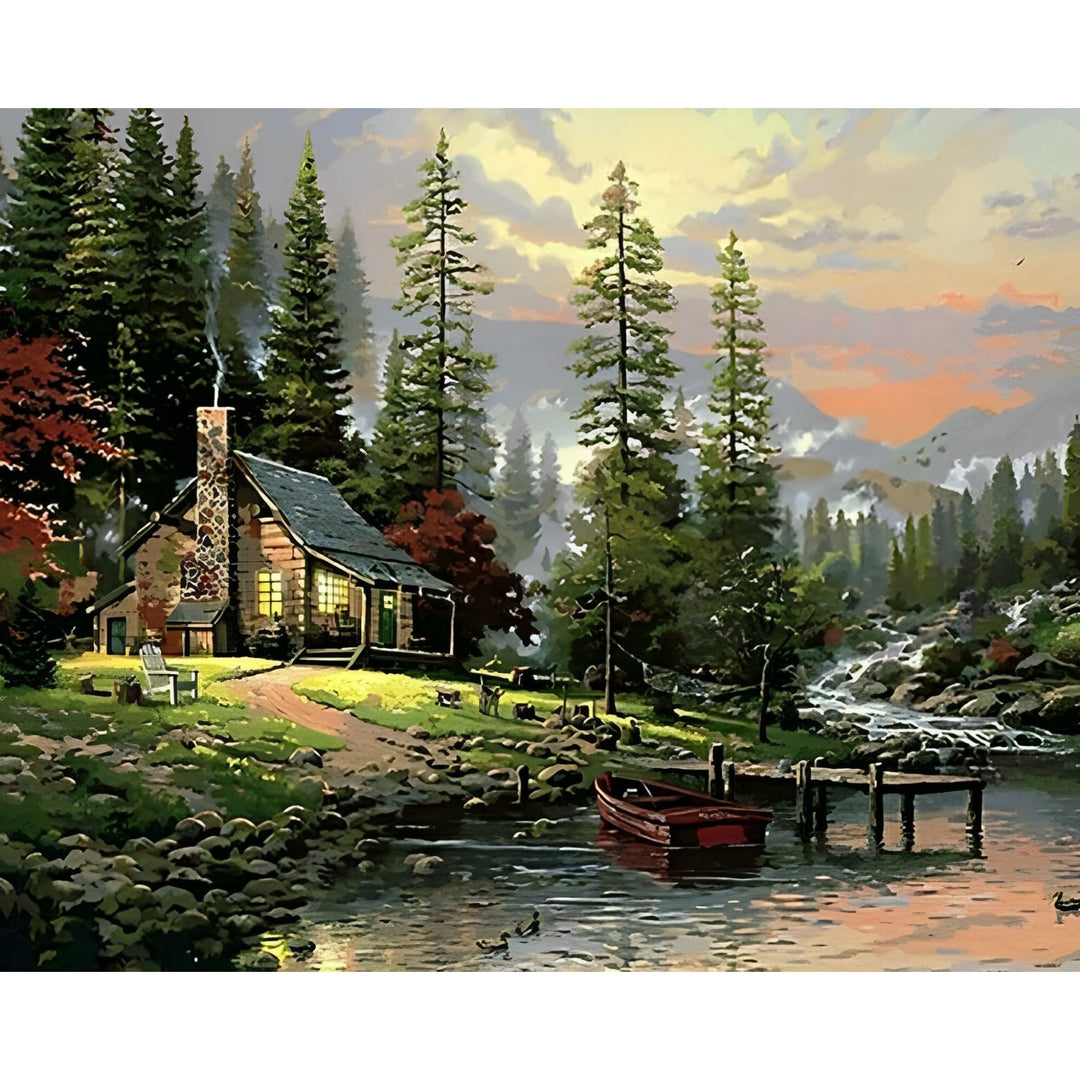 A House Near River and Hills | Diamond Painting