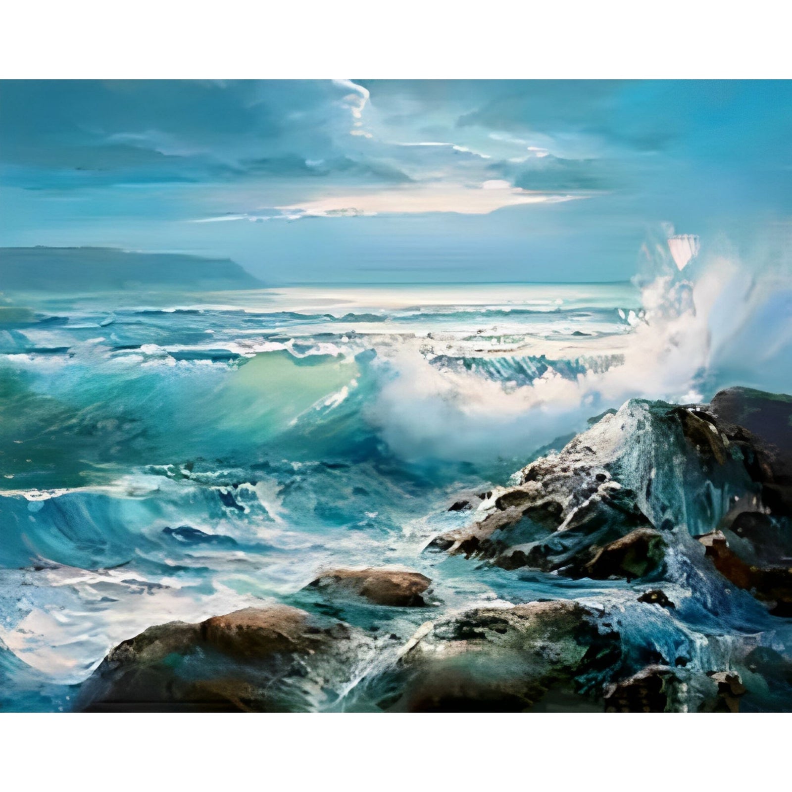 Waves Crashing on Rocks | Diamond Painting Design - Full Drill Diamond Art with 5d Square or Round Diamonds - AB Drills Available