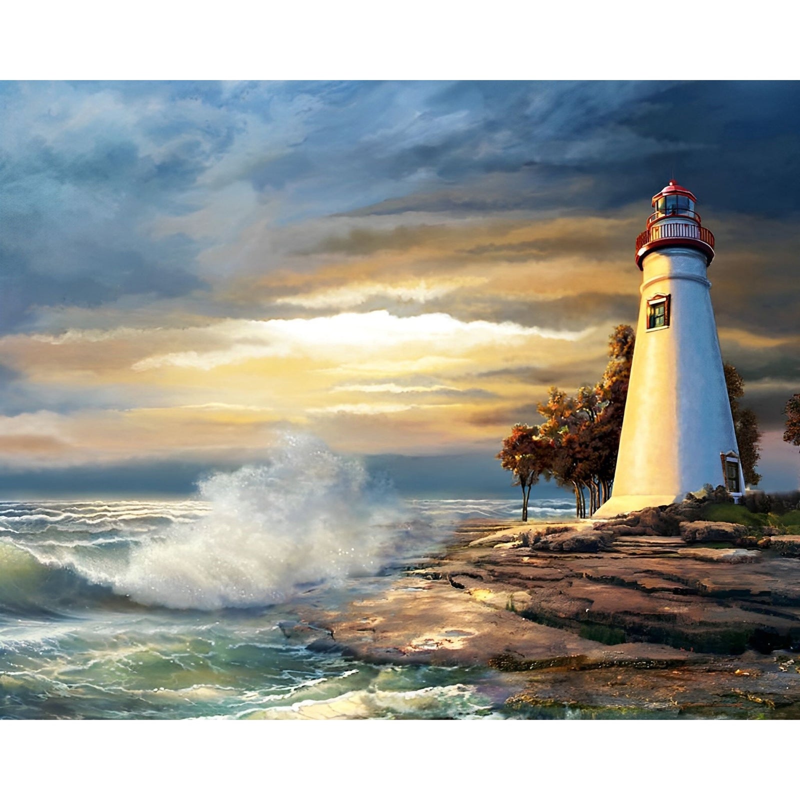 Sunset with Lighthouse | Diamond Painting Design - Full Drill Diamond Art with 5d Square or Round Diamonds - AB Drills Available