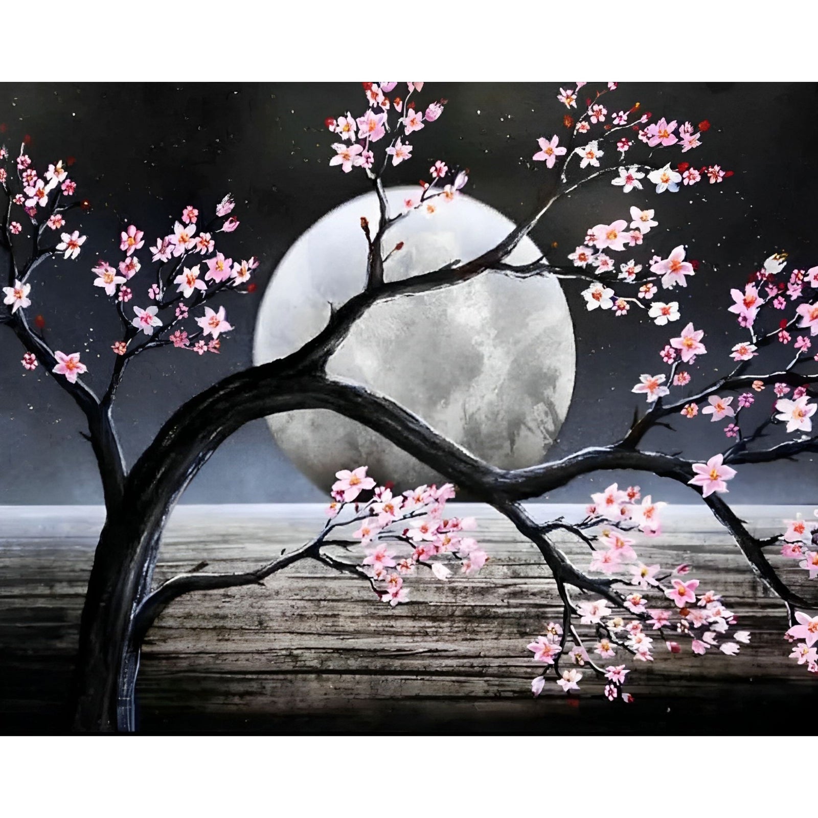 Cherry Trees under the Moon | Diamond Painting Design - Full Drill Diamond Art with 5d Square or Round Diamonds - AB Drills Available