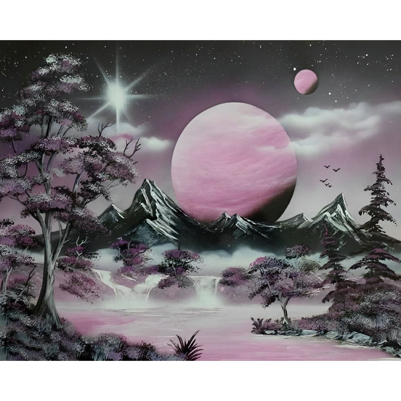 Pink Moon | Diamond Painting Design - Full Drill Diamond Art with 5d Square or Round Diamonds - AB Drills Available