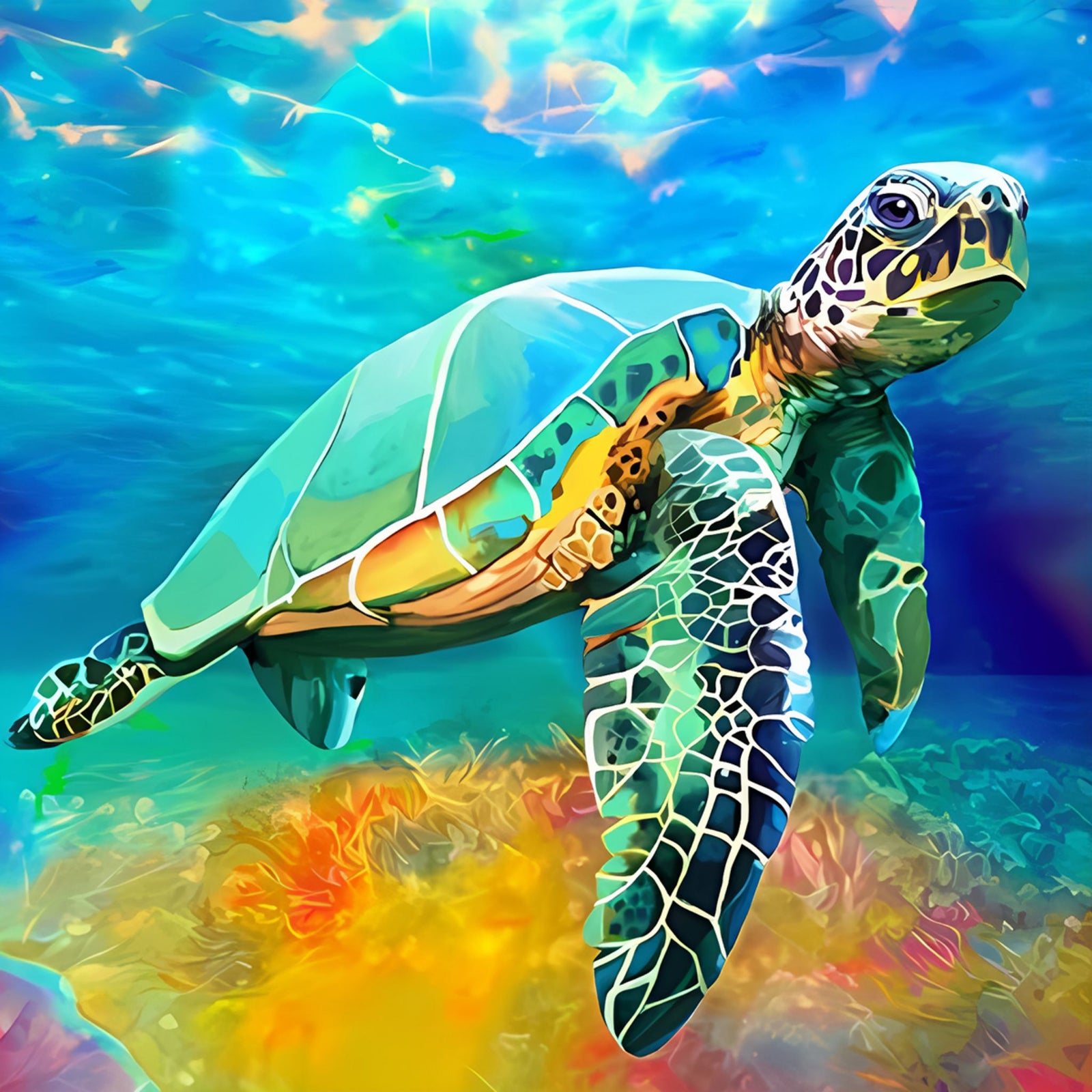 Sea Turtle Underwater | Diamond Painting Design - Full Drill Diamond Art with 5d Square or Round Diamonds - AB Drills Available