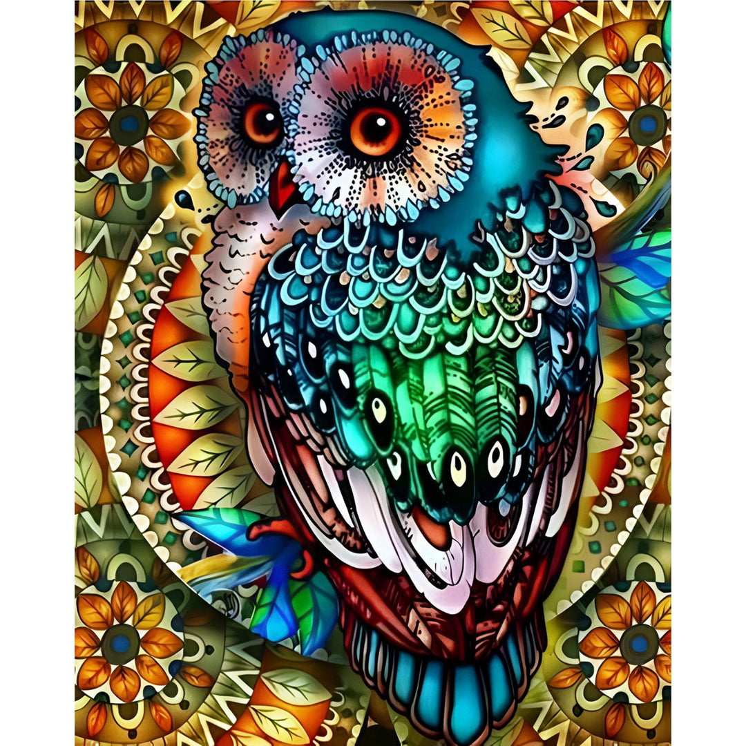 Mandala Berry Branch Owl Diamond Painting