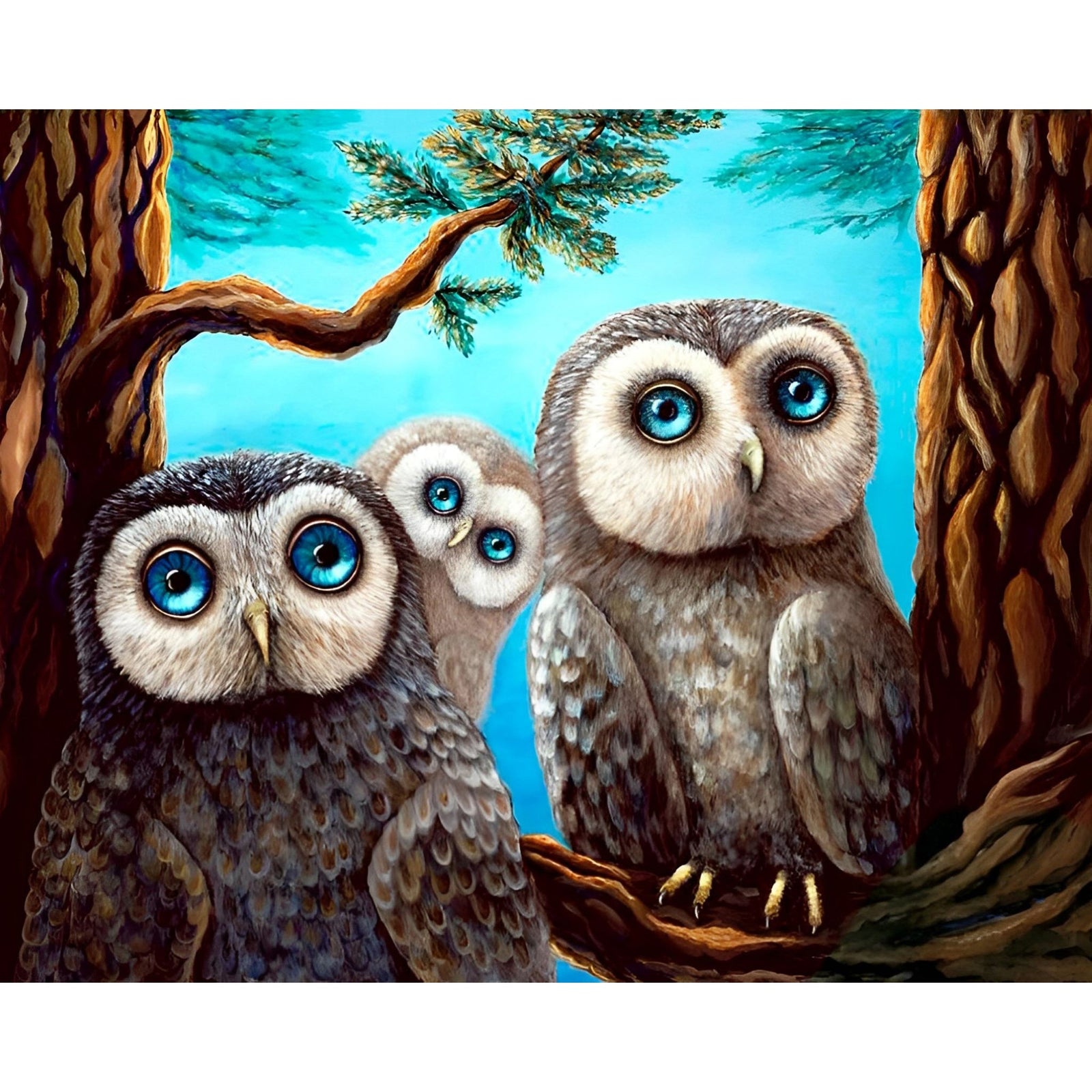 Three Little Hoots | Diamond Painting Design - Full Drill Diamond Art with 5d Square or Round Diamonds - AB Drills Available