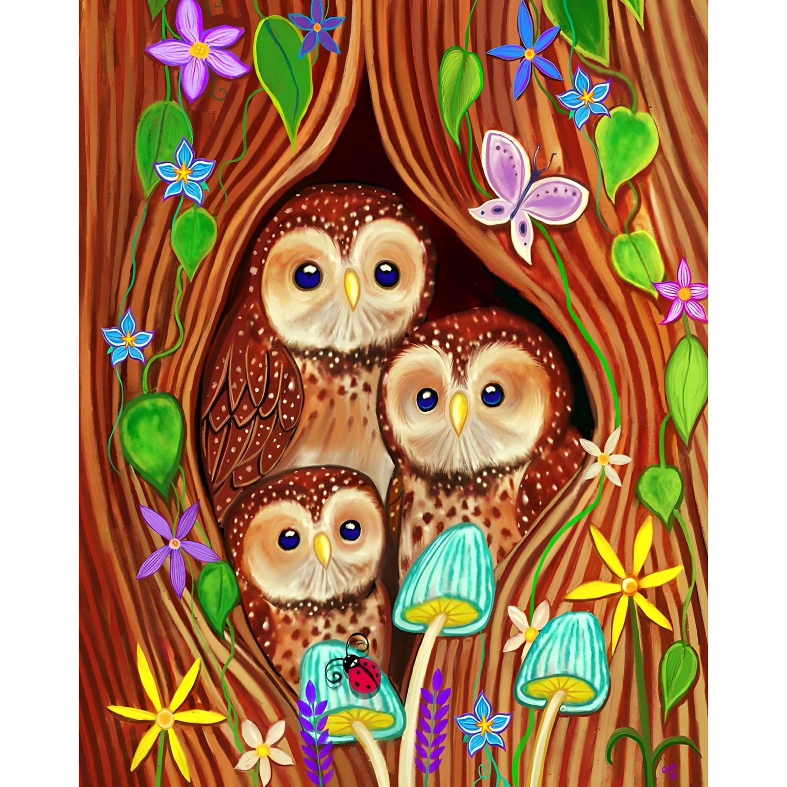 Owl Family Tree | Diamond Painting Design - Full Drill Diamond Art with 5d Square or Round Diamonds - AB Drills Available