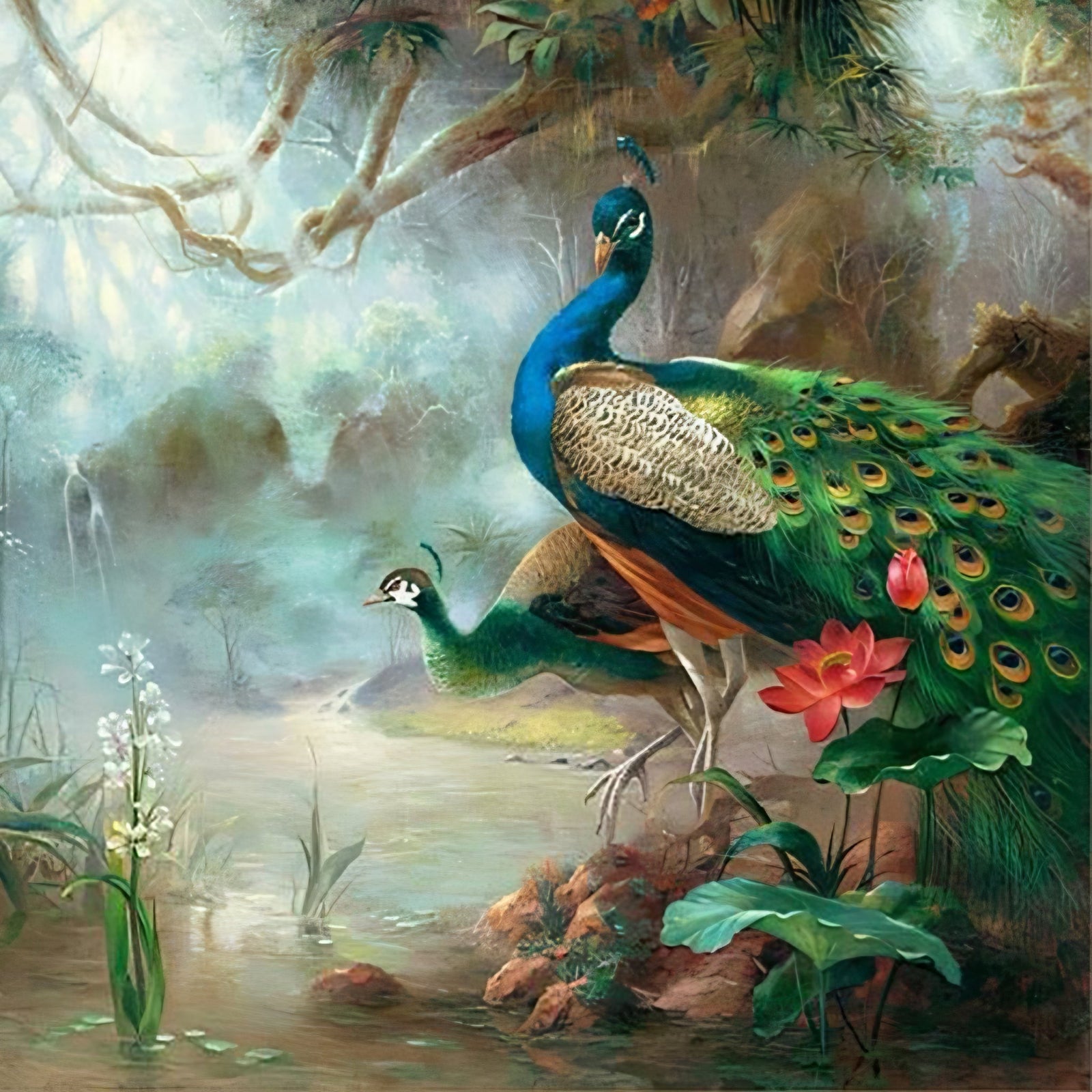 Peacocks | Diamond Painting Design - Full Drill Diamond Art with 5d Square or Round Diamonds - AB Drills Available