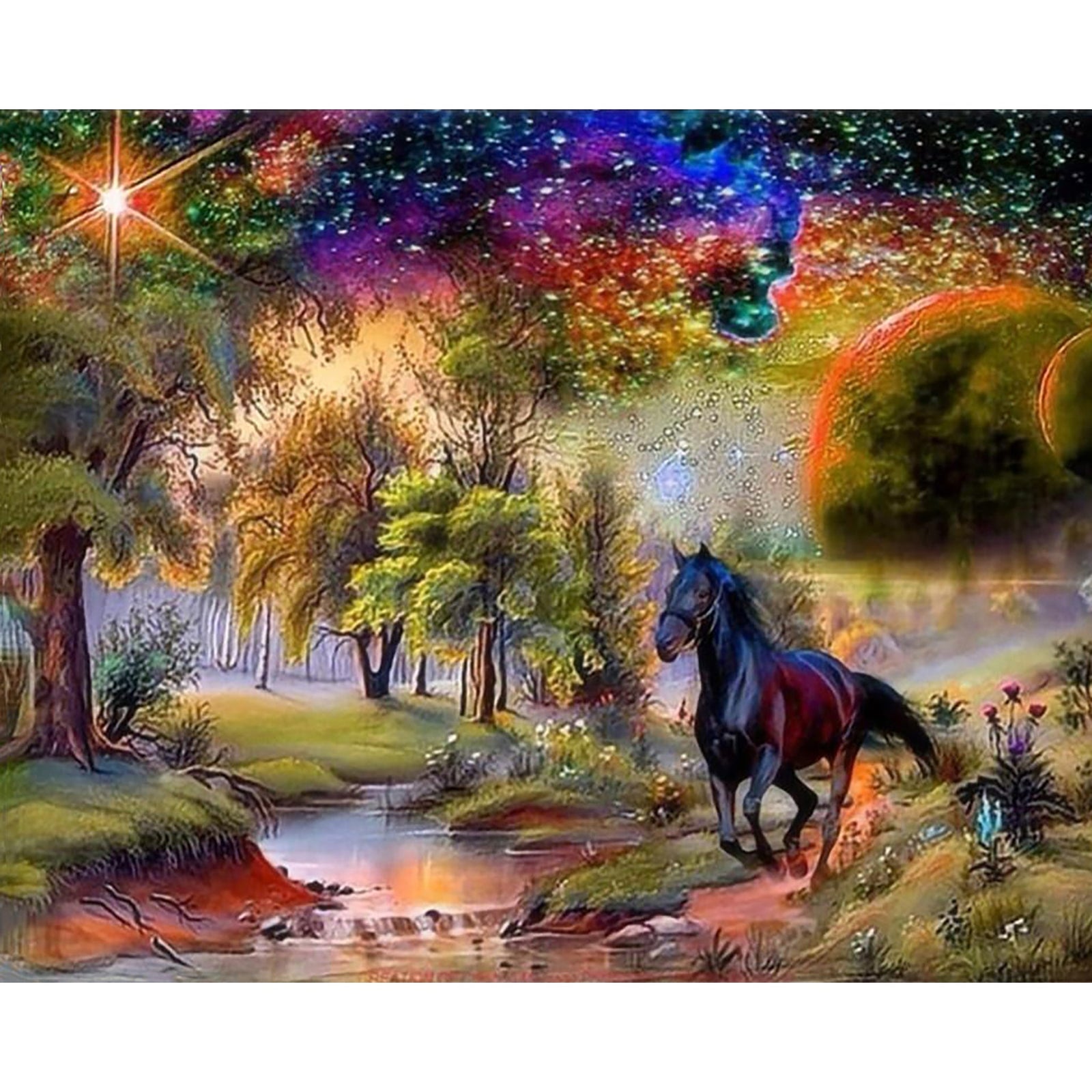 Black Horse Rainbow | Diamond Painting Design - Full Drill Diamond Art with 5d Square or Round Diamonds - AB Drills Available