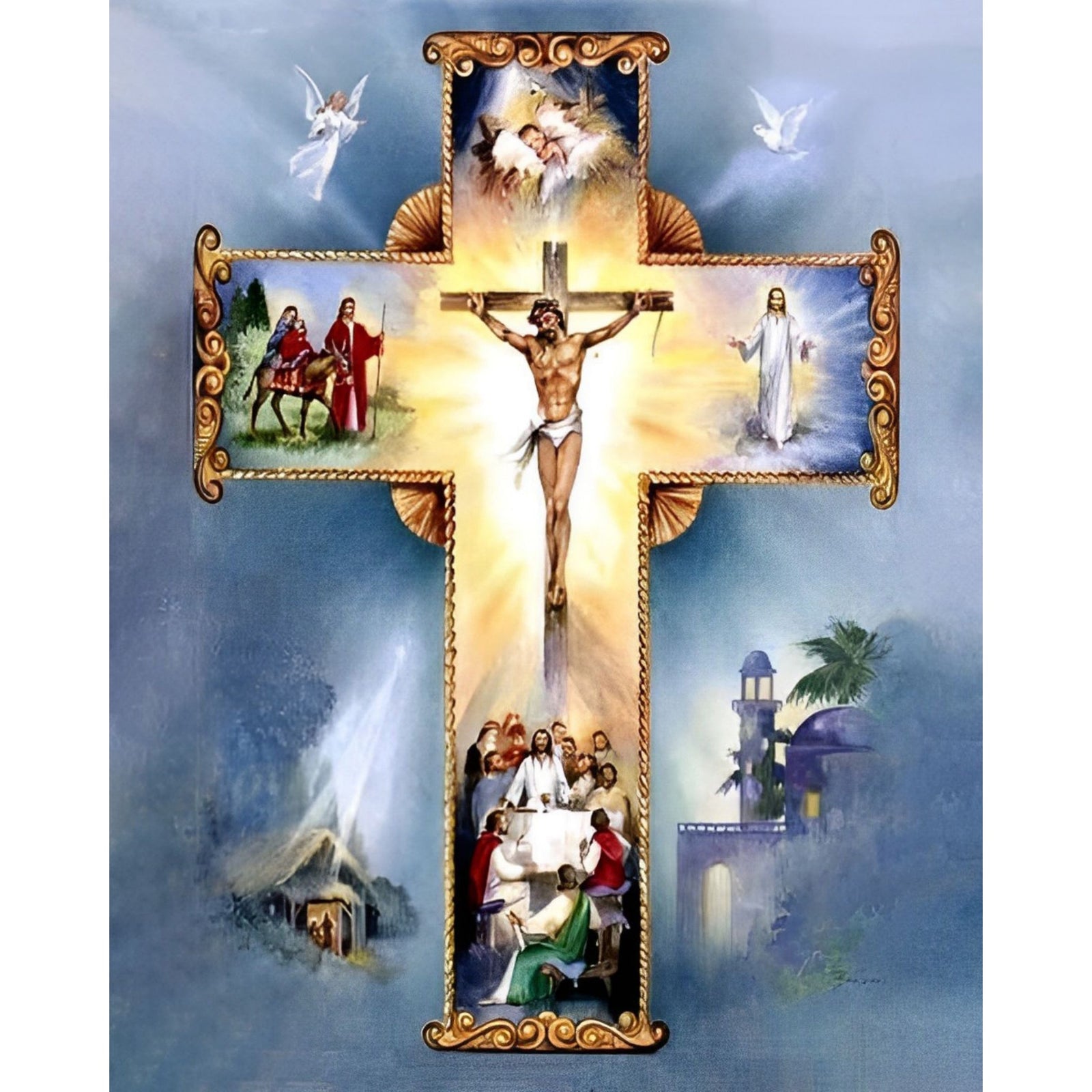 Jesus and The Cross | Diamond Painting Design - Full Drill Diamond Art with 5d Square or Round Diamonds - AB Drills Available