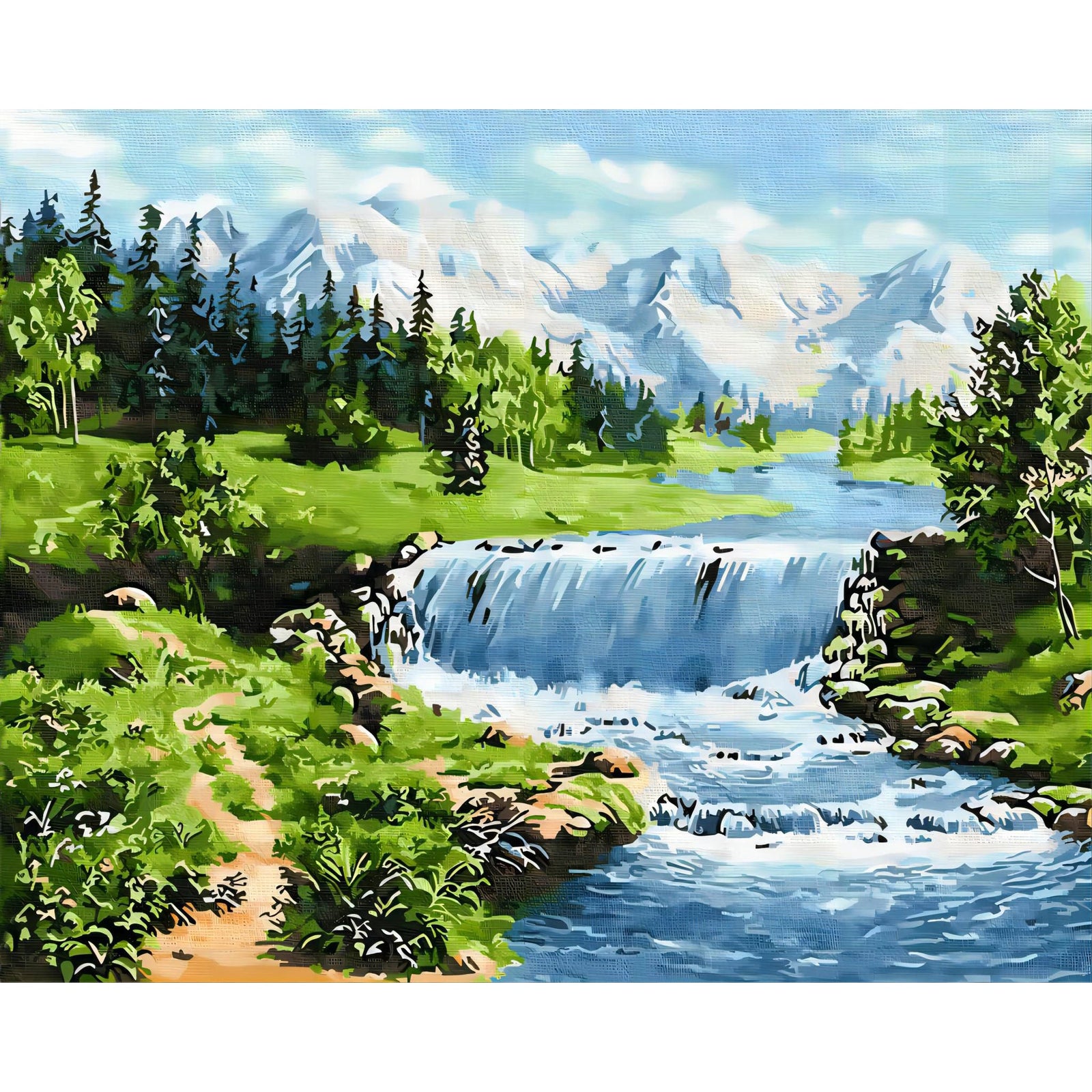 Spring Waterfall | Diamond Painting Design - Full Drill Diamond Art with 5d Square or Round Diamonds - AB Drills Available