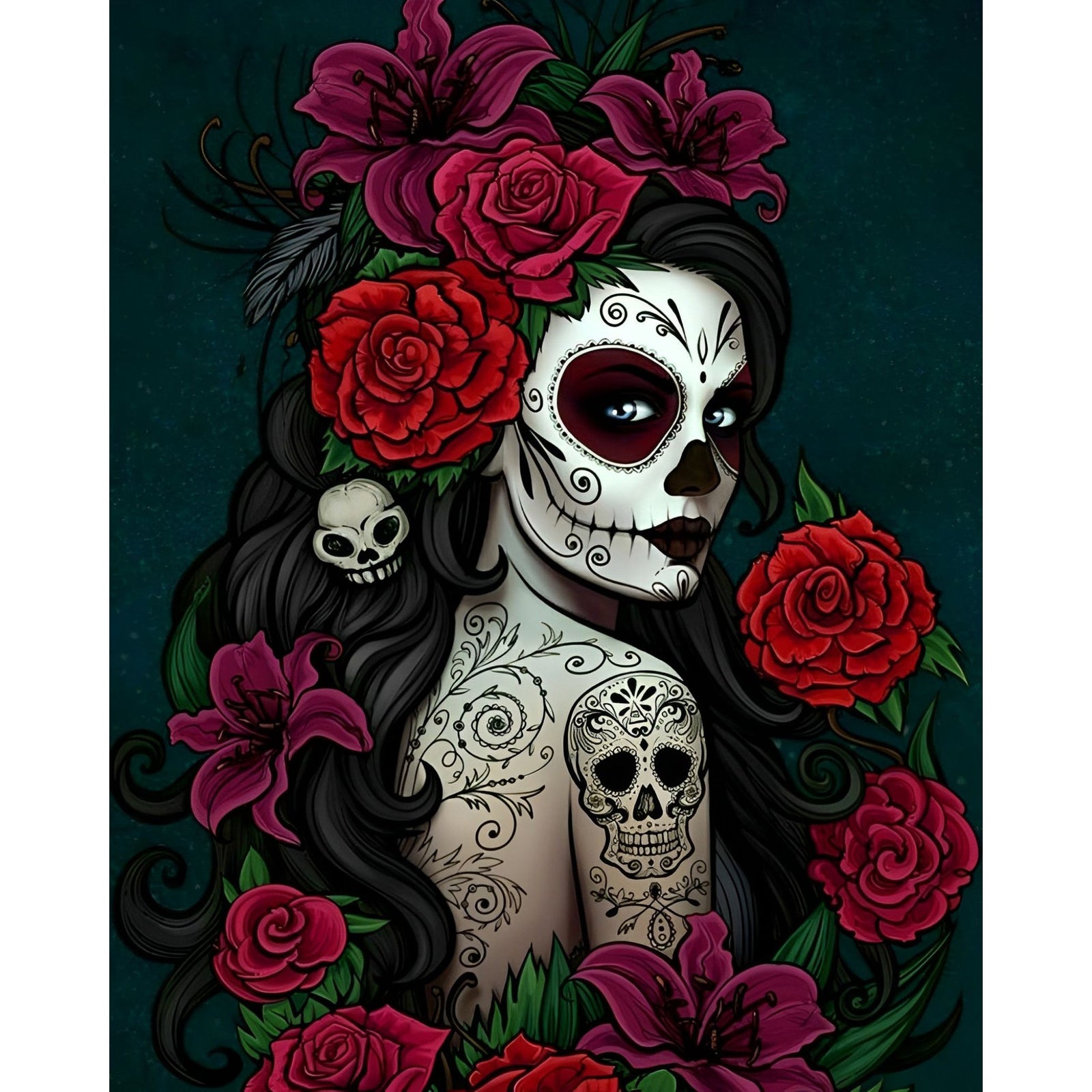 Santa Muerte Skull | Diamond Painting Design - Full Drill Diamond Art with 5d Square or Round Diamonds - AB Drills Available