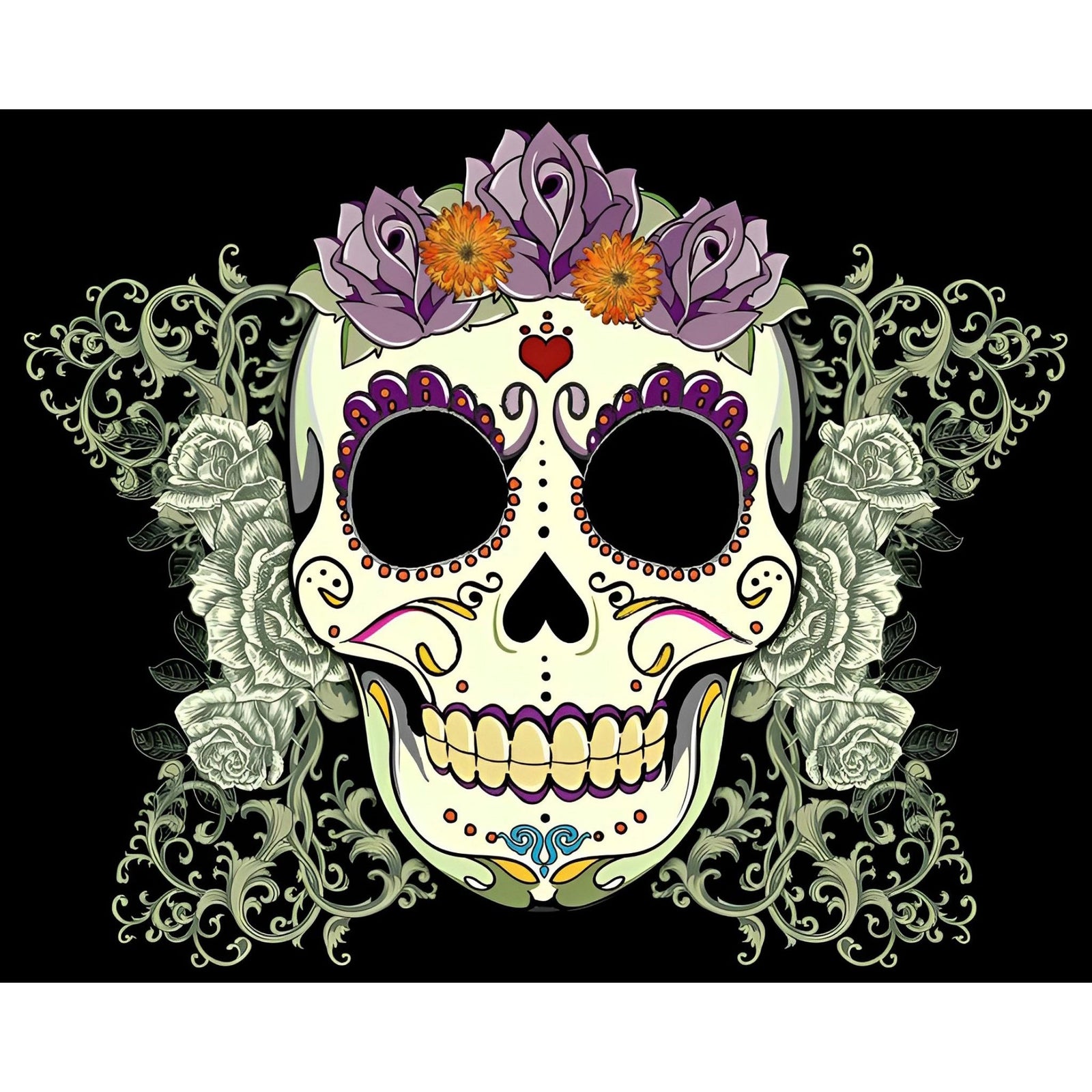 Sugar Skull Print | Diamond Painting Design - Full Drill Diamond Art with 5d Square or Round Diamonds - AB Drills Available