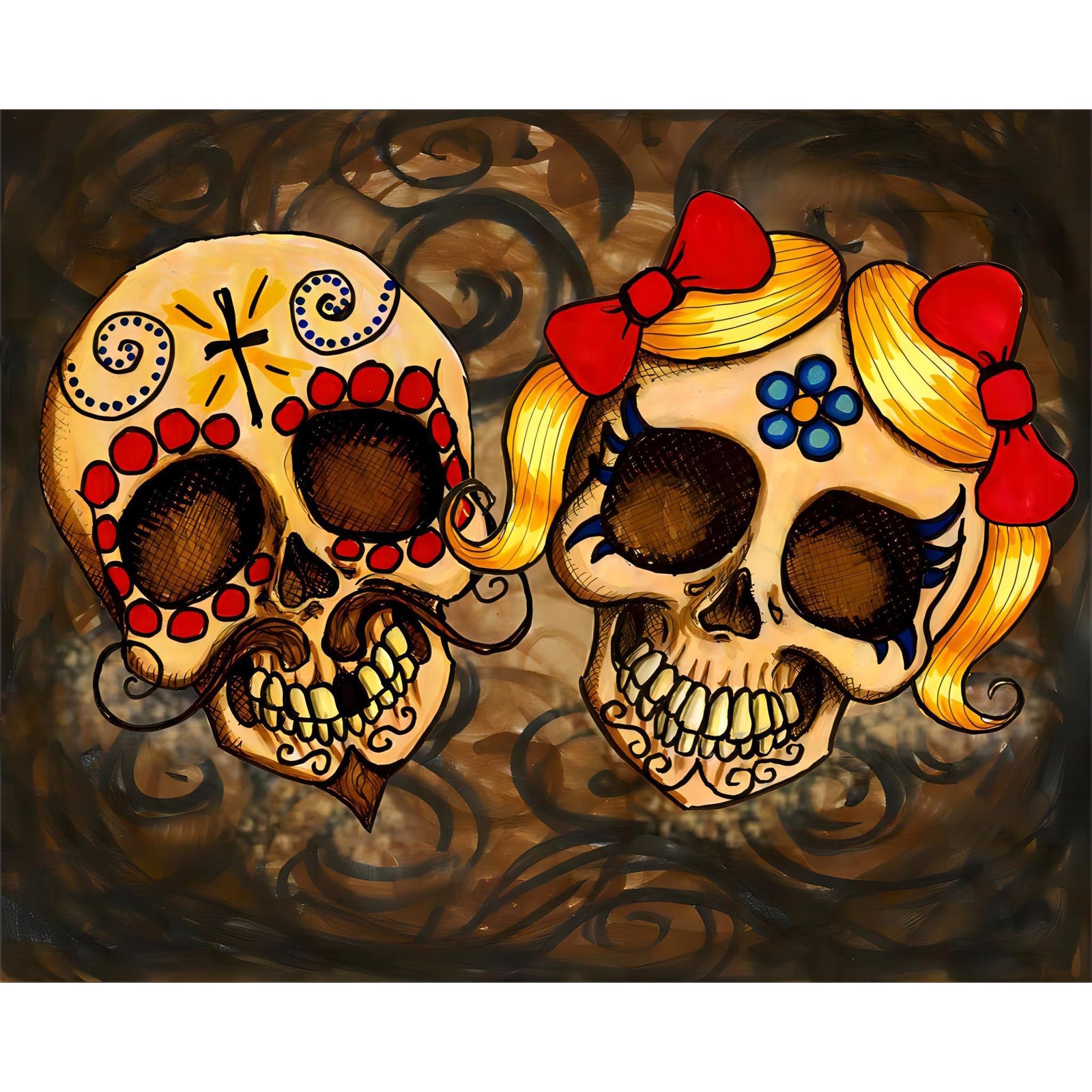 Sugar Skull Couple | Diamond Painting Design - Full Drill Diamond Art with 5d Square or Round Diamonds - AB Drills Available