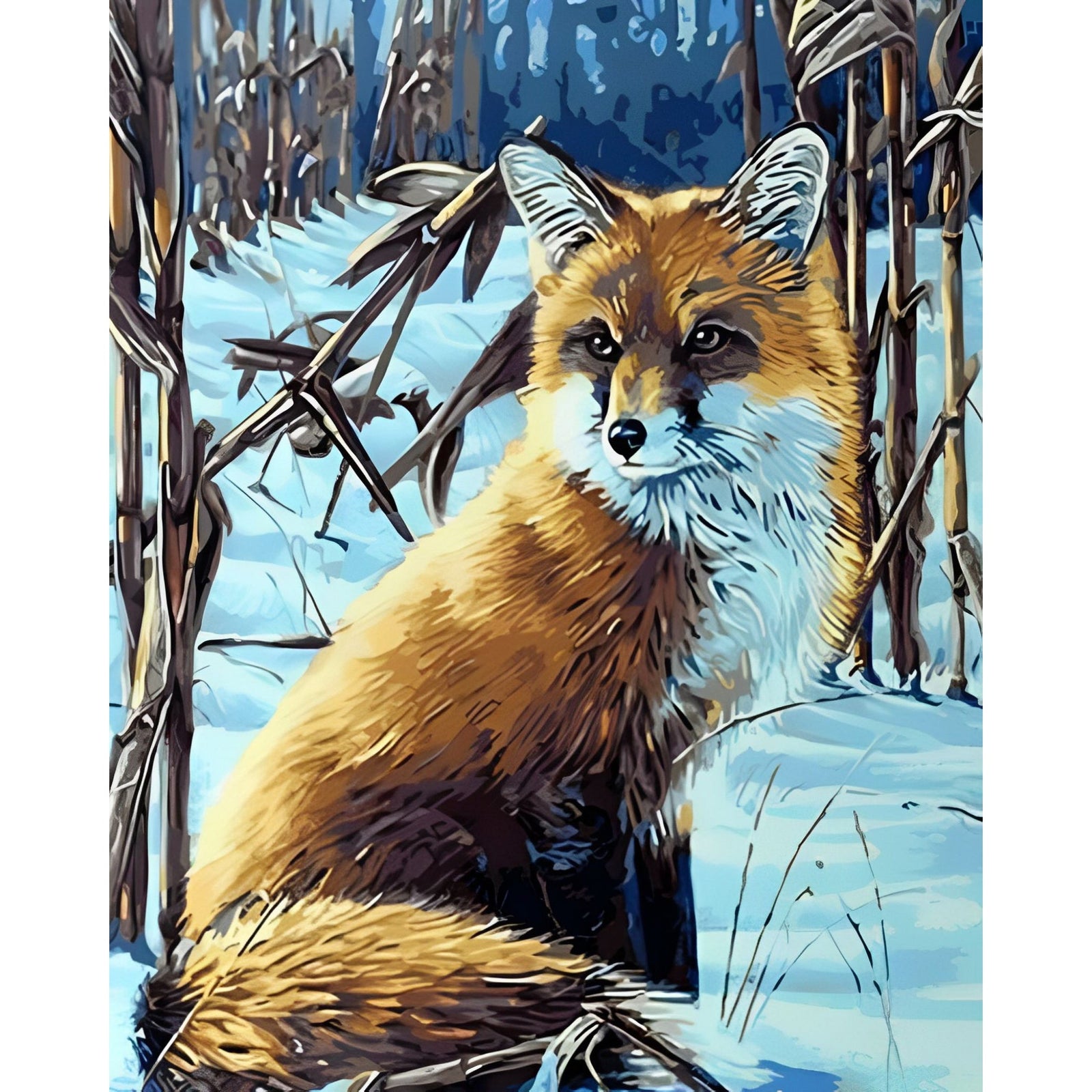 Fox in the Snow | Diamond Painting Design - Full Drill Diamond Art with 5d Square or Round Diamonds - AB Drills Available