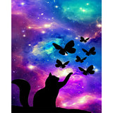 Cat Under Starry Galaxy | Diamond Painting Design - Full Drill Diamond Art with 5d Square or Round Diamonds - AB Drills Available